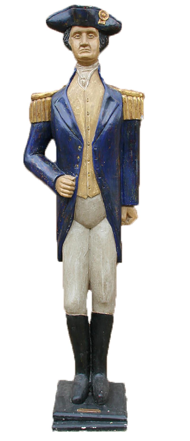 Figurative Sculpture M. Brodin - Sculpture unique en bois sculptée et peinte de George Washington