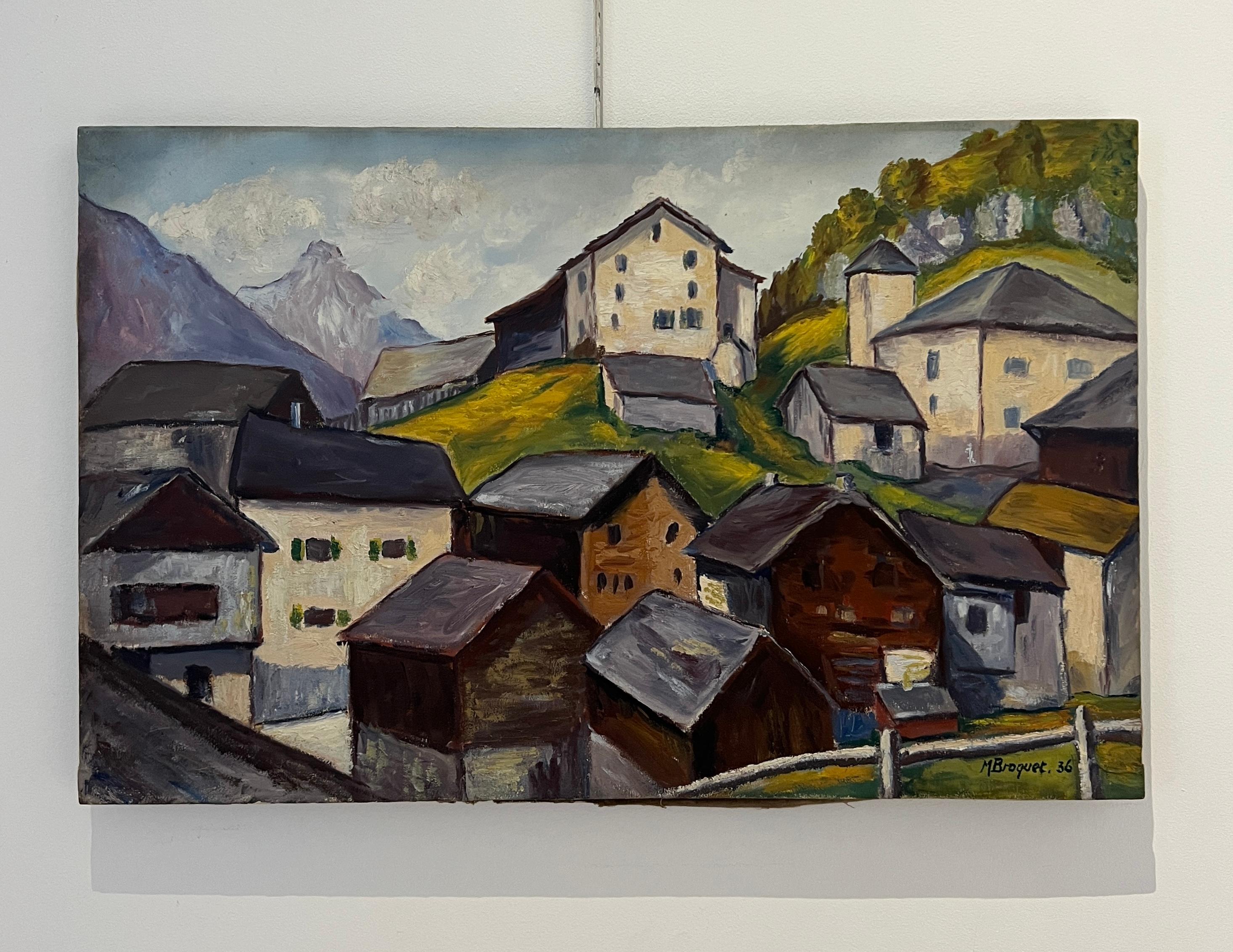 Mazots und Matterhorn-Möbel – Painting von M. Broquet