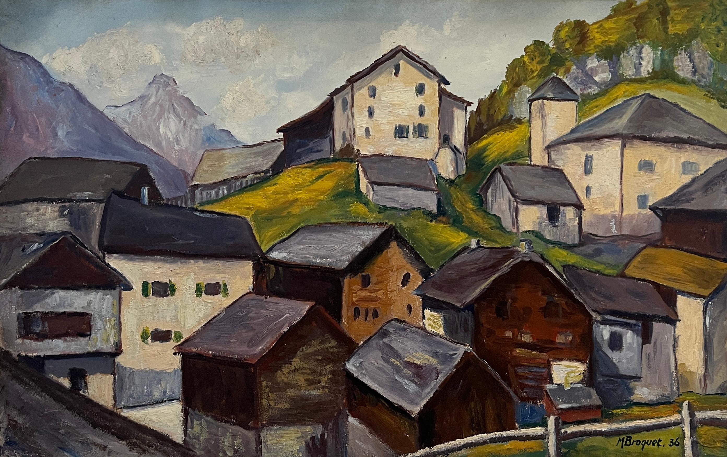 M. Broquet Landscape Painting - Mazots and Matterhorn