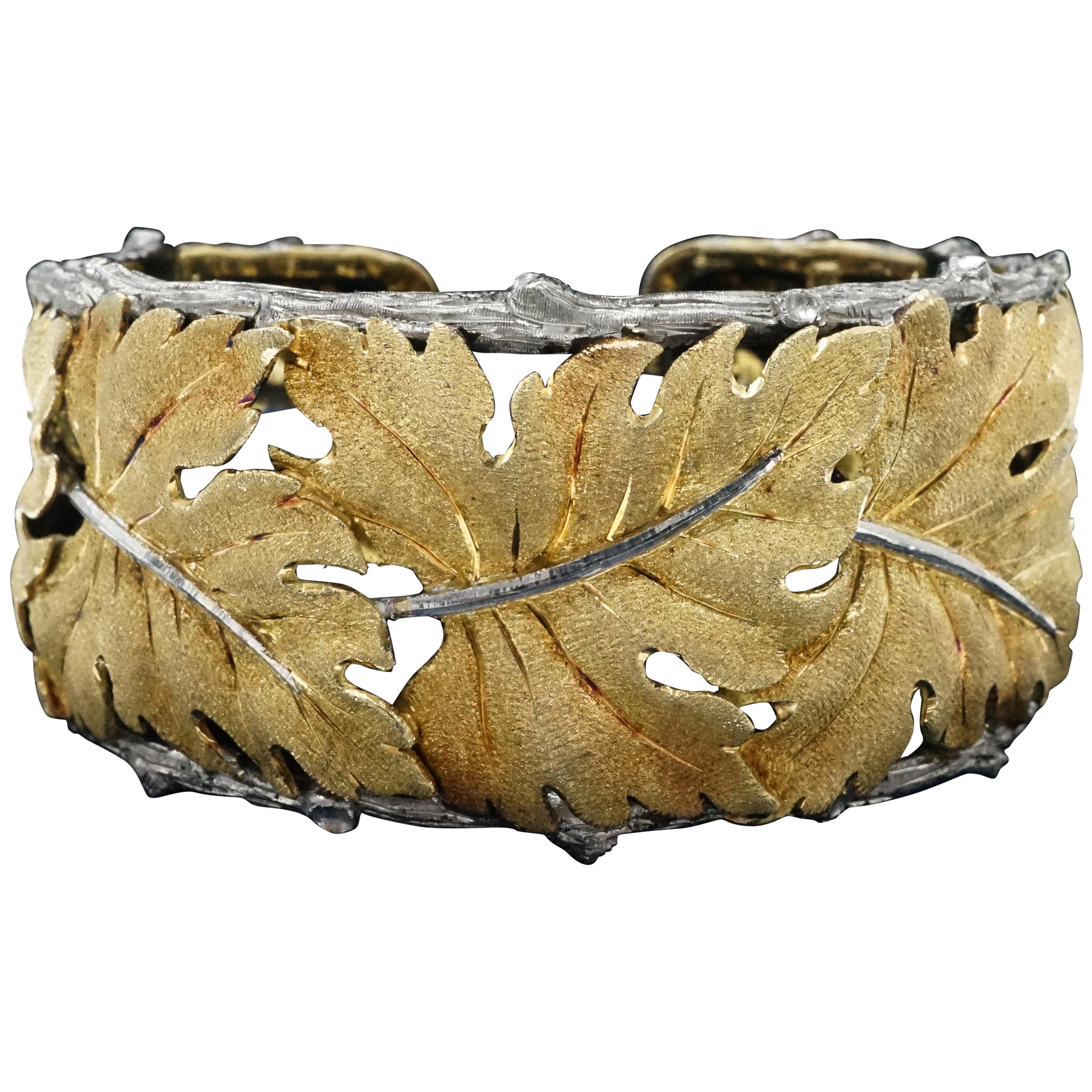 M. Buccellati 18 Karat Leaf Cuff Bracelet with Sterling