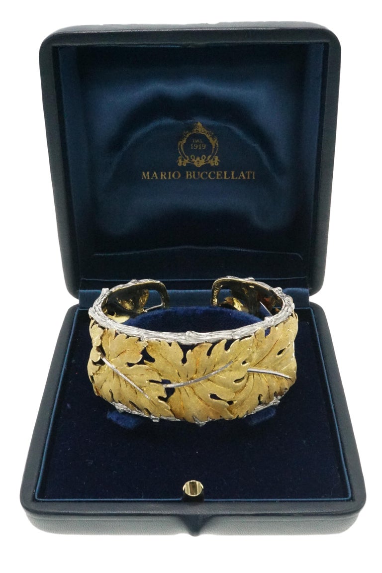 M. Buccellati 18 Karat Leaf Cuff Bracelet with Sterling at 1stDibs