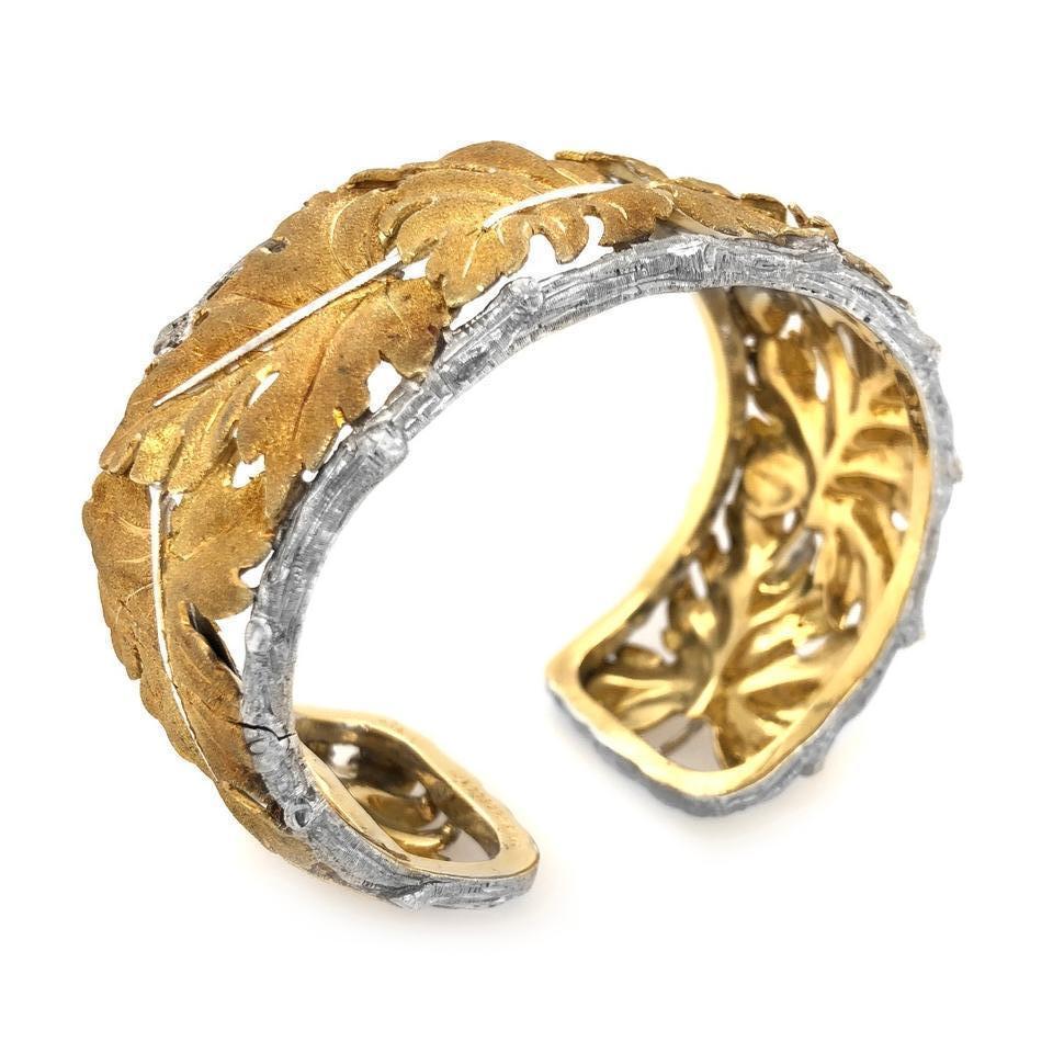 M. Buccellati 18 Karat Leaf Cuff Bracelet with Sterling In Good Condition In New York, NY