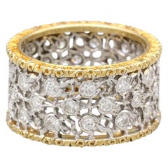 M. Buccellati 3 File Fogliette Diamond 2-Tone 18 Karat Gold Leaf Band Ring