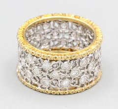 M. Buccellati 3 File Fogliette Diamond 2-Tone 18 Karat Gold Leaf Band Ring