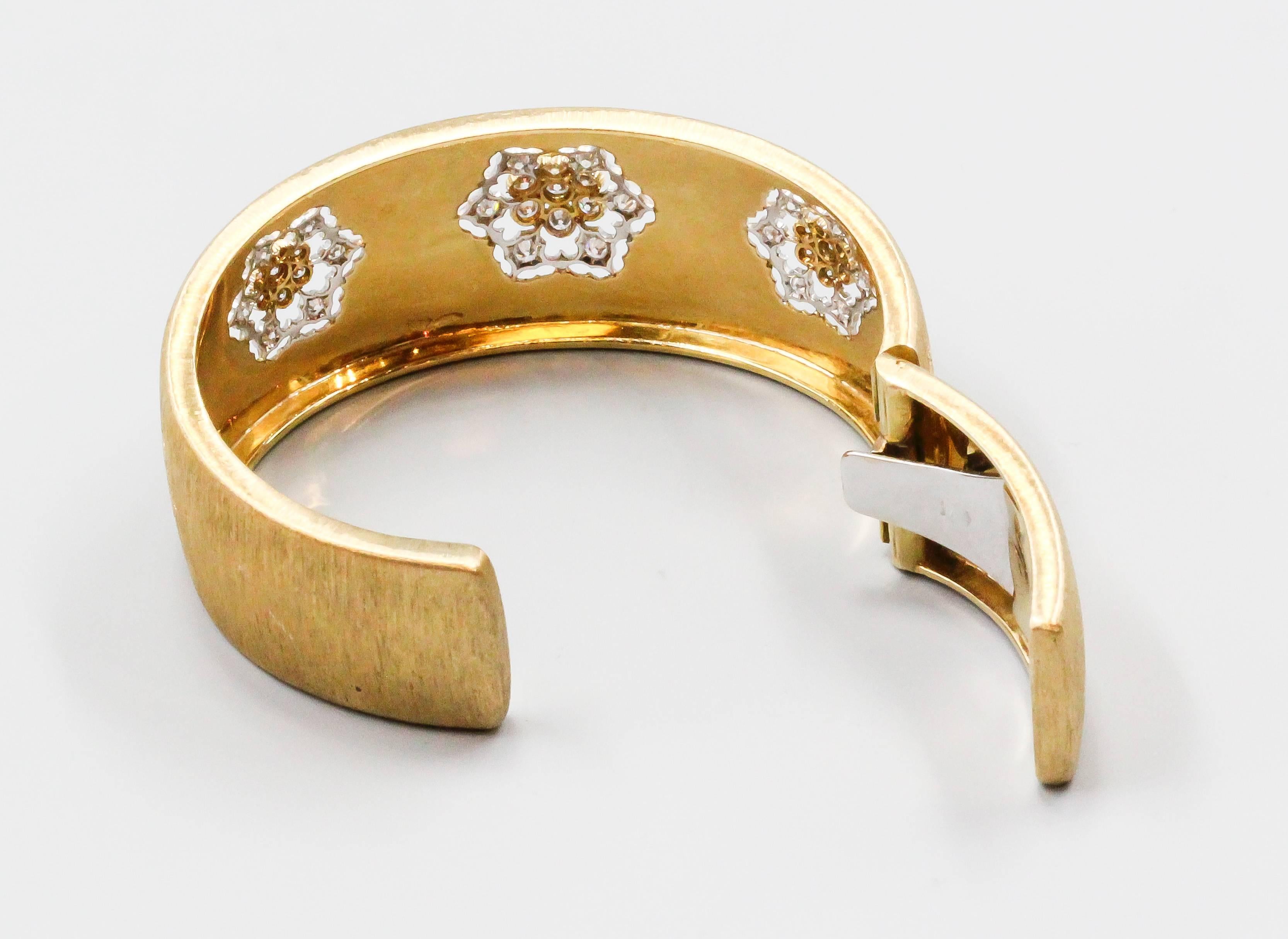 Women's M. Buccellati Diamond Gold Wide Cuff Bracelet