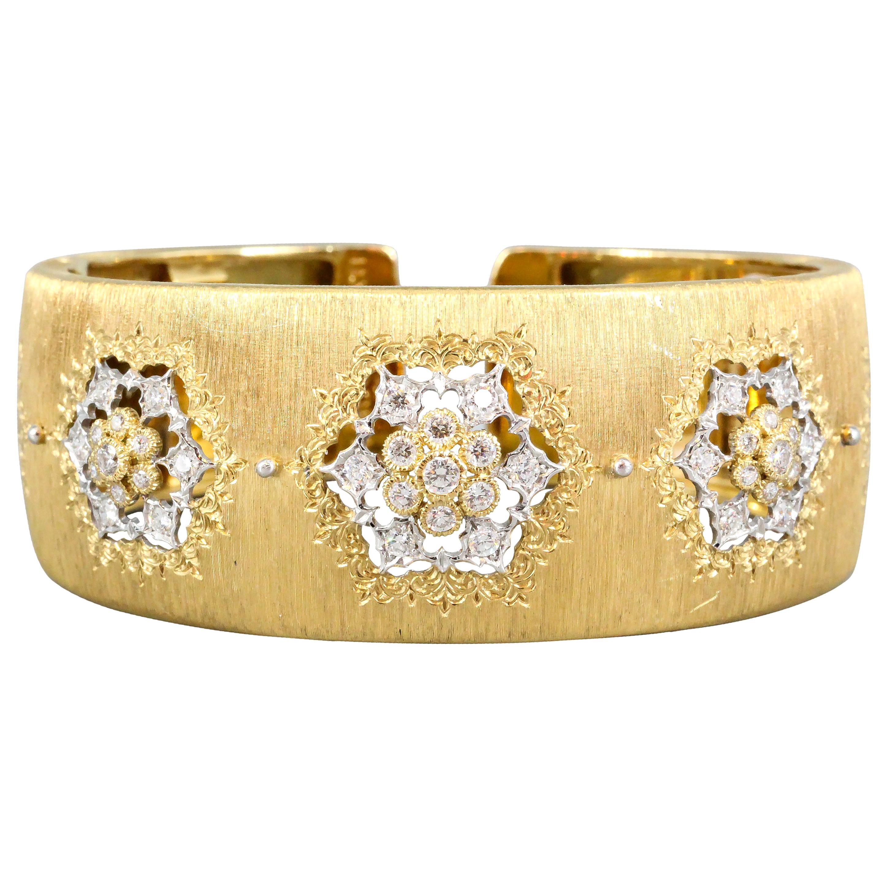 M. Buccellati Diamond Gold Wide Cuff Bracelet