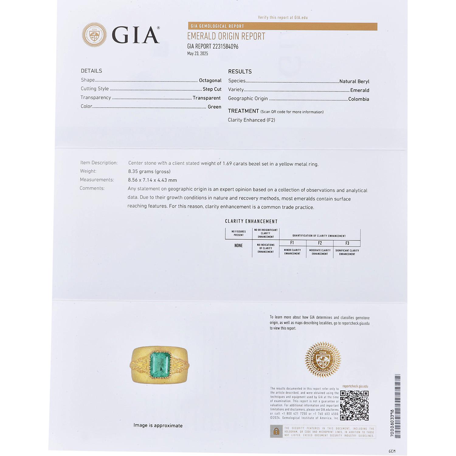 Rétro M. Buccellati GIA Émeraude colombienne en or 18K Bague de déclaration Vintage en vente