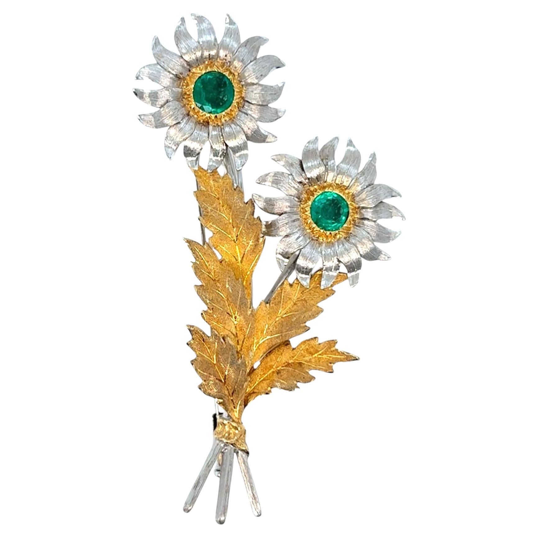 M. Buccellati Sunflowers Emerald Brooch
