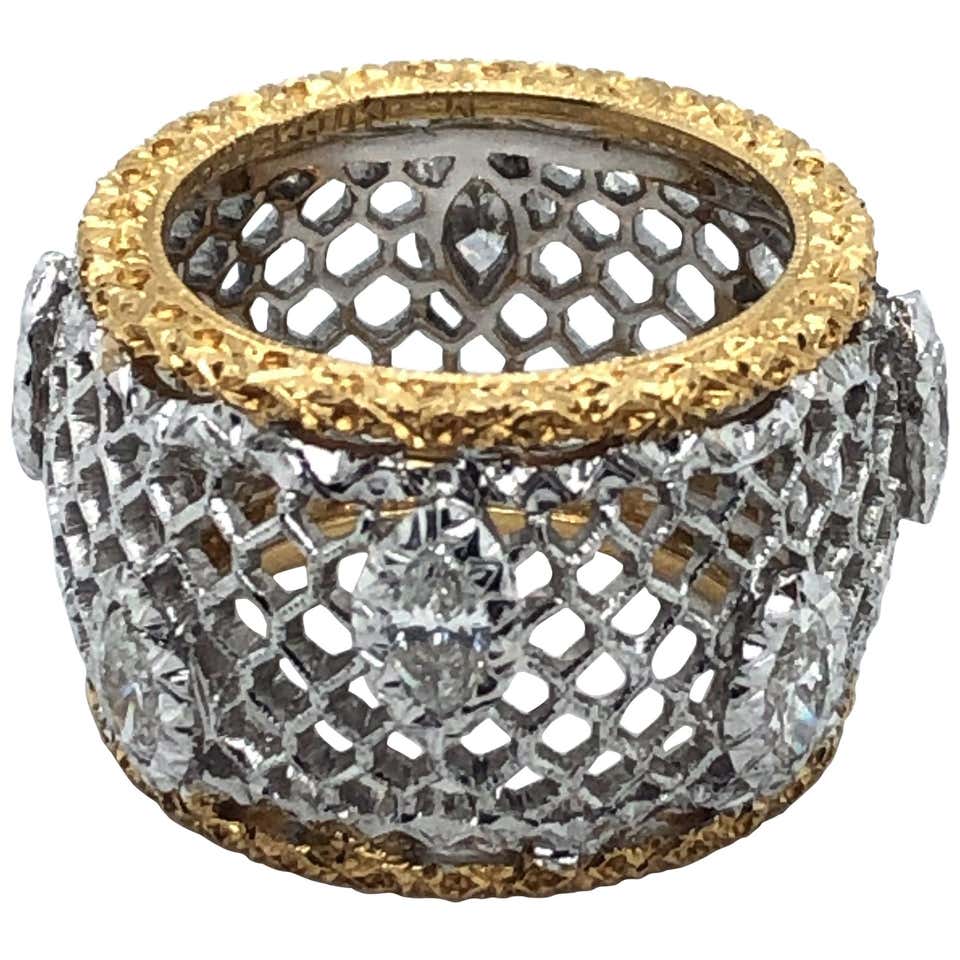 M Buccellati Two-Tone Honeycomb 18 Karat Textured Gold and Marquise ...
