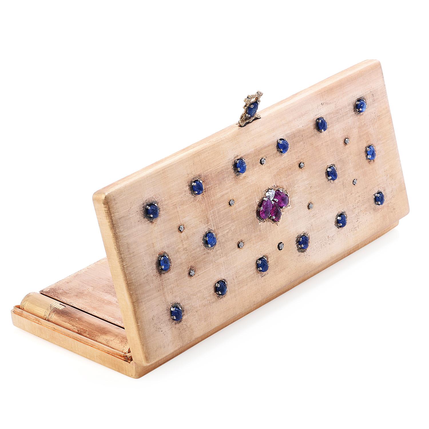 Women's M. Buccellati Vintage Diamond Ruby Sapphire 18k Gold Compact Box