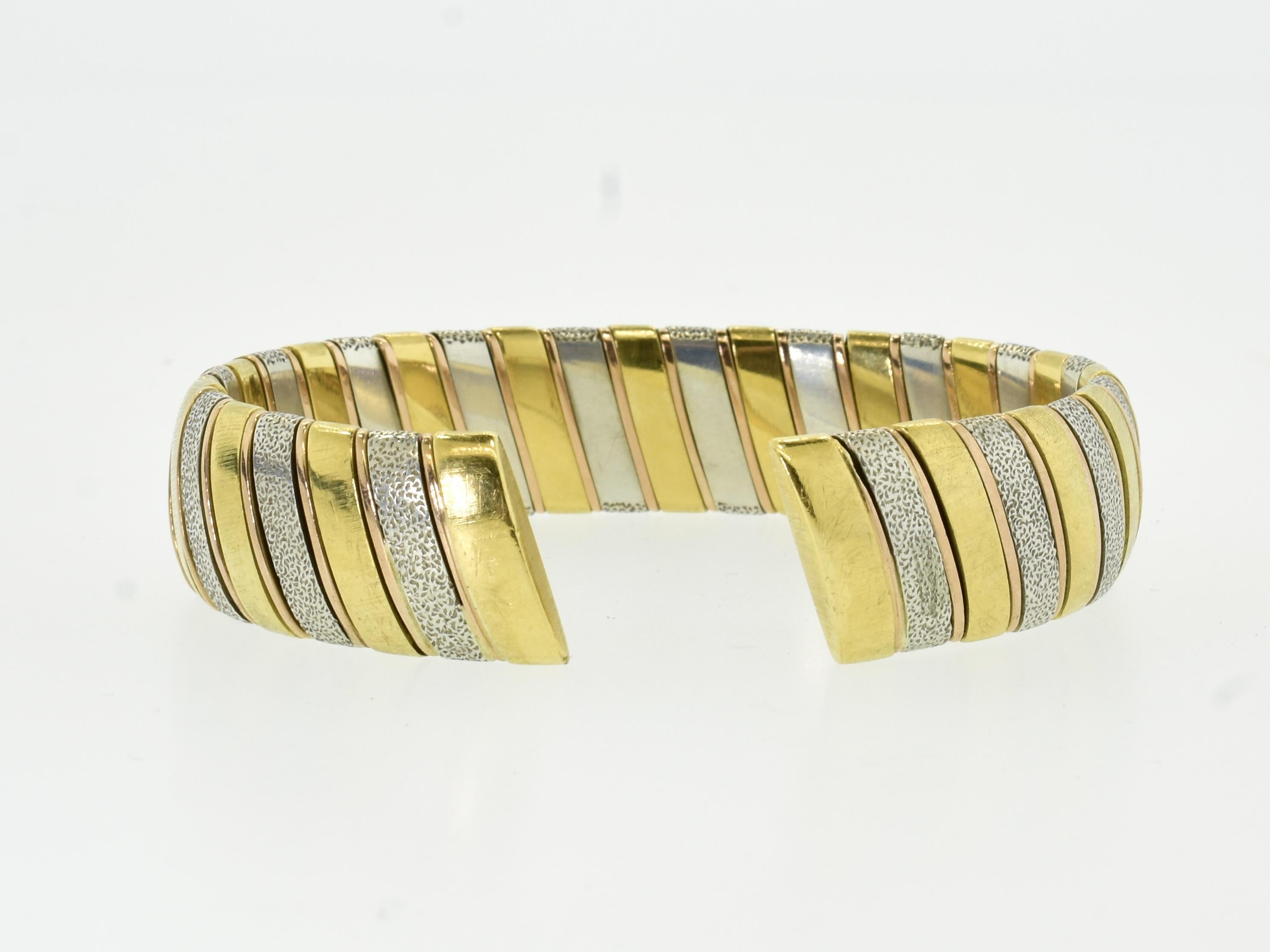 M. Buccellati Yellow and Rose Gold and Sterling Silver Vintage Bangle  Bracelet. For Sale 3