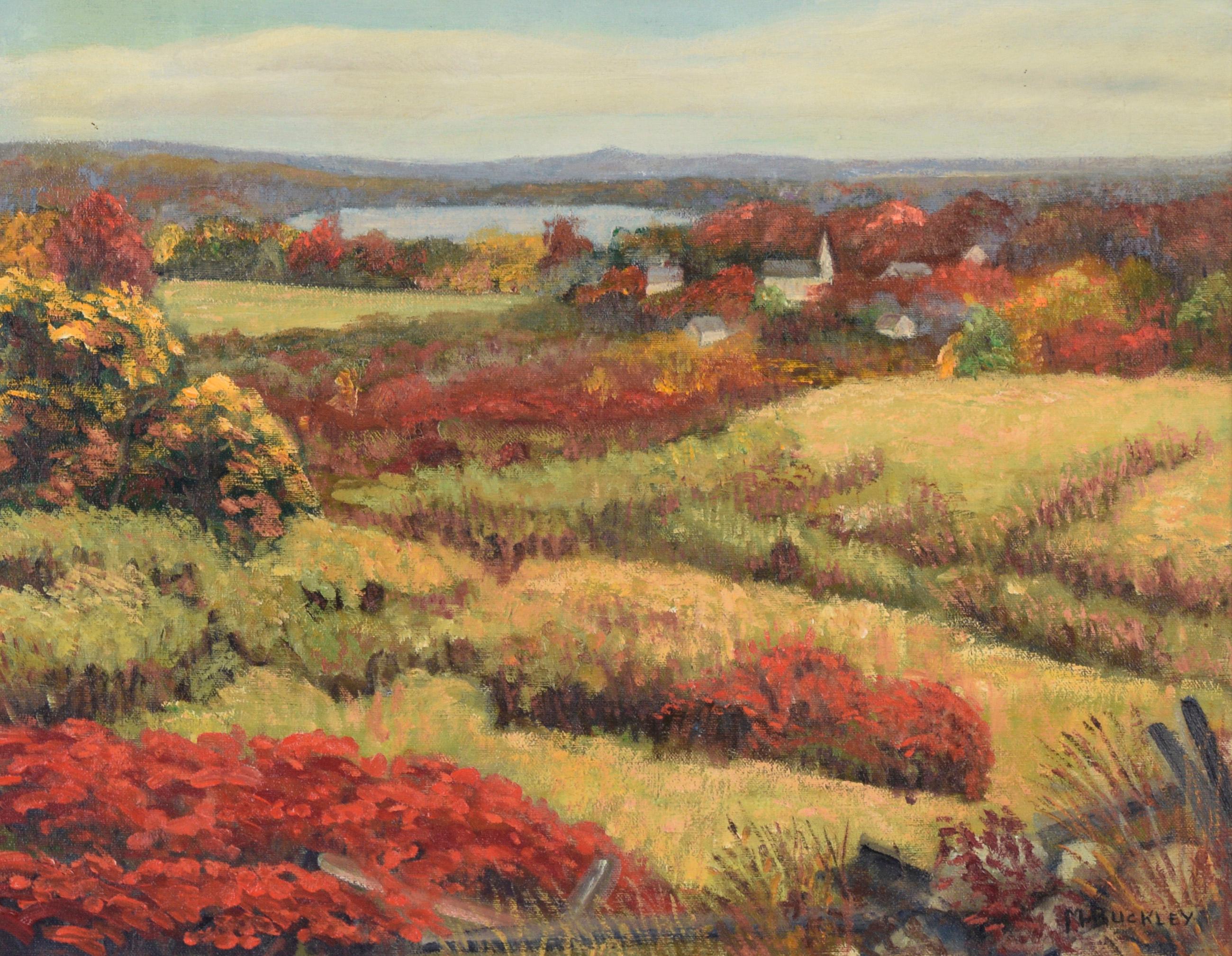 Poppy Fields Outside of Town - Landscape in Oil on Canvas - Painting by M. Buckley