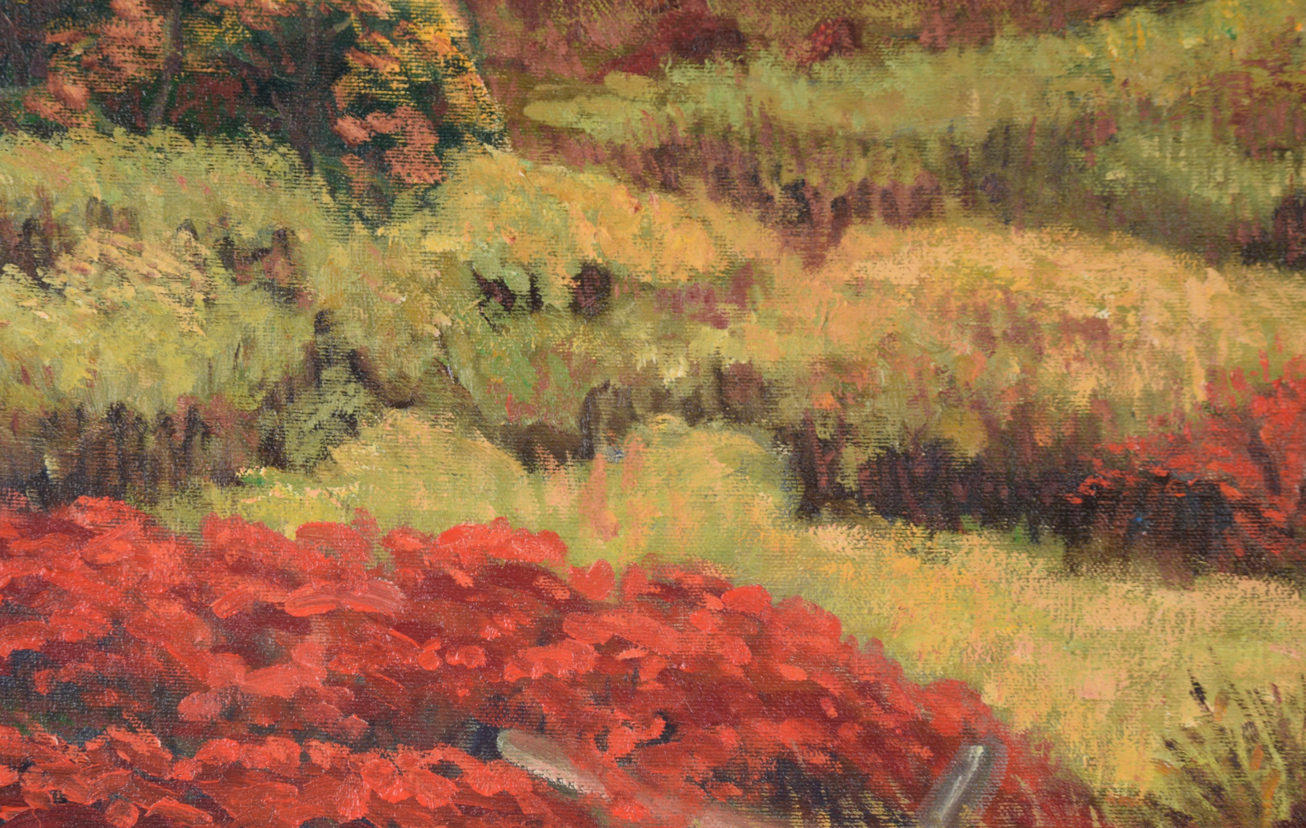 Poppy Fields Outside of Town - Landscape in Oil on Canvas For Sale 3