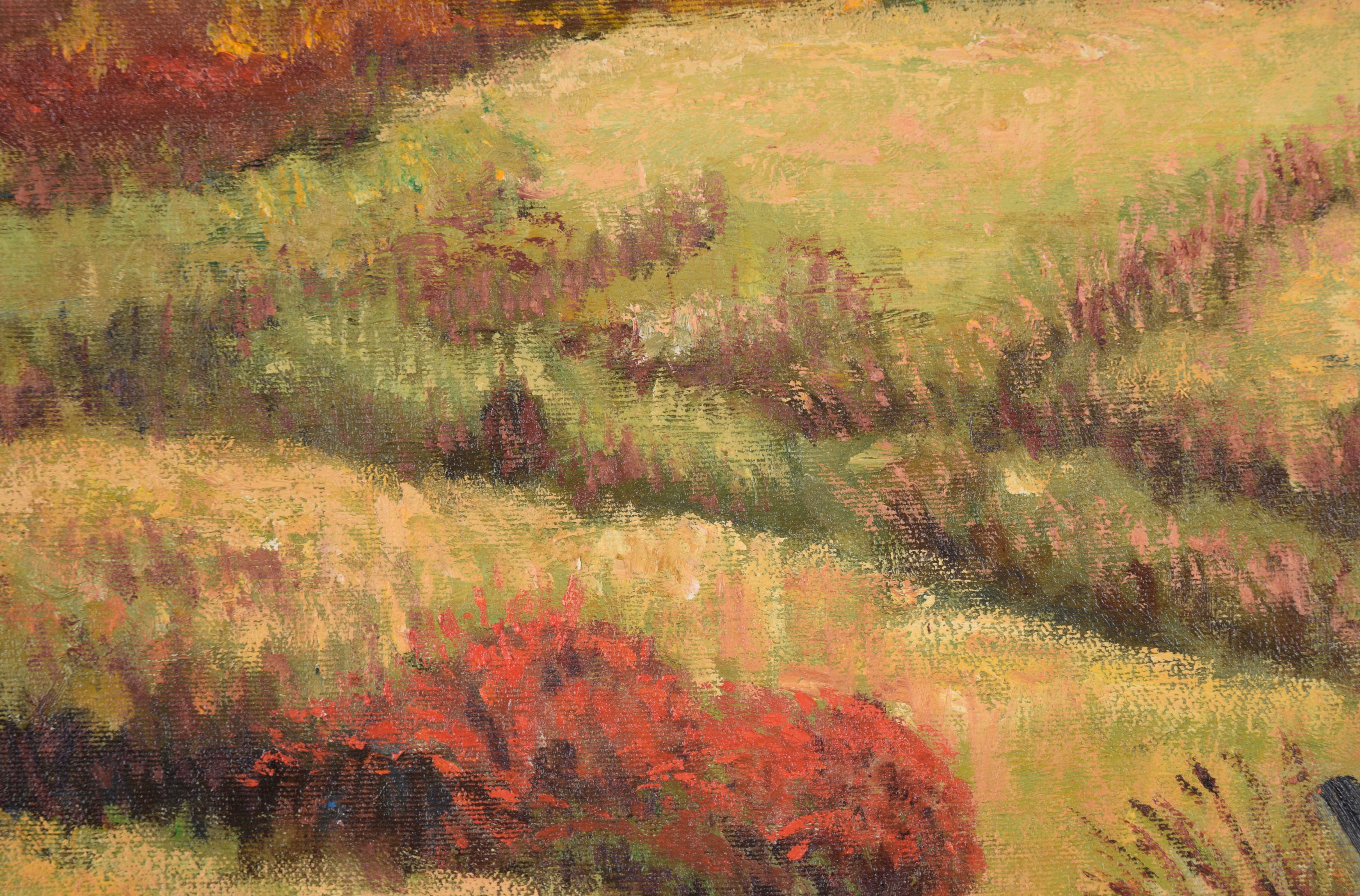 Poppy Fields Outside of Town - Landscape in Oil on Canvas For Sale 4