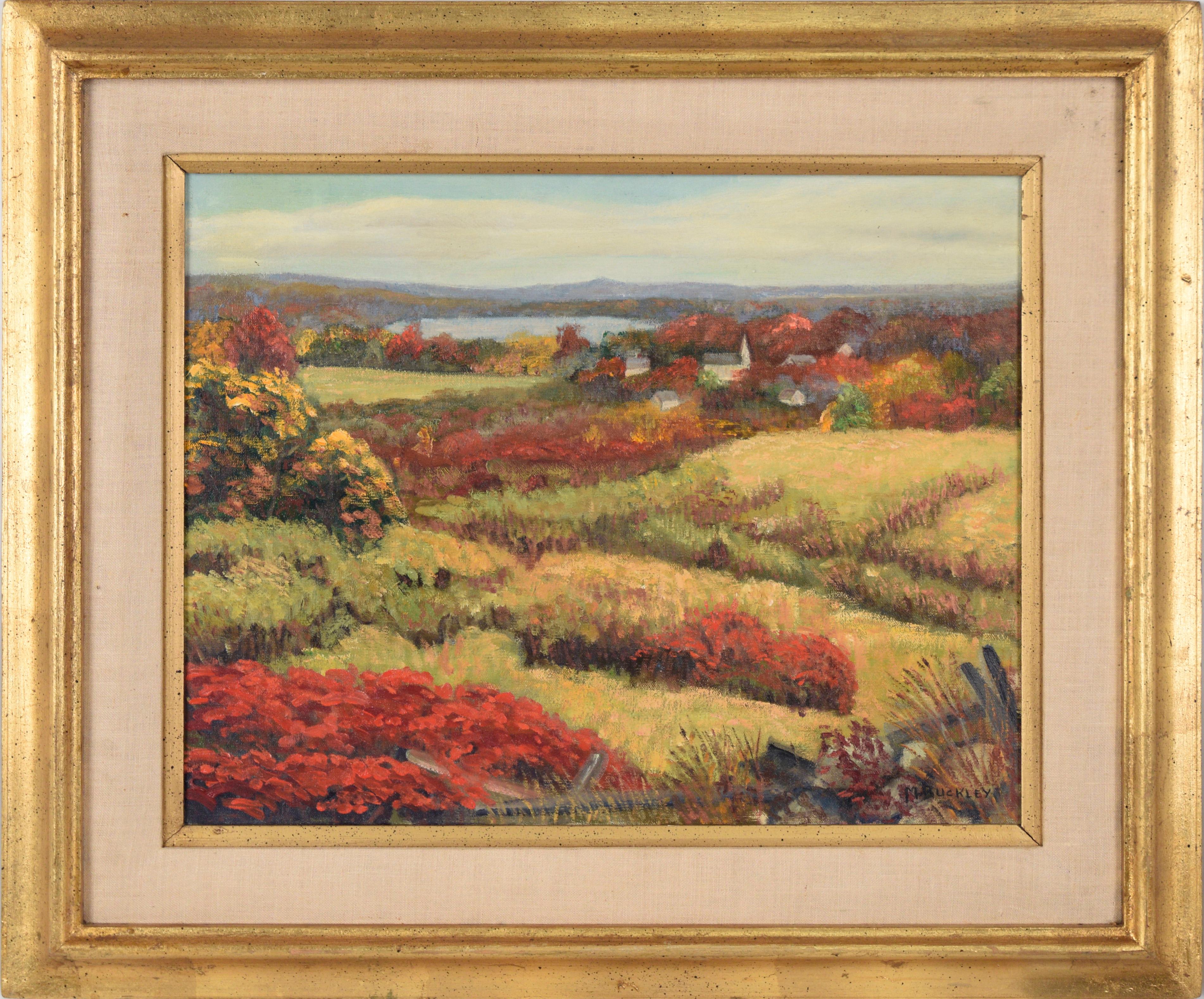 M. Buckley Landscape Painting - Poppy Fields Outside of Town - Landscape in Oil on Canvas