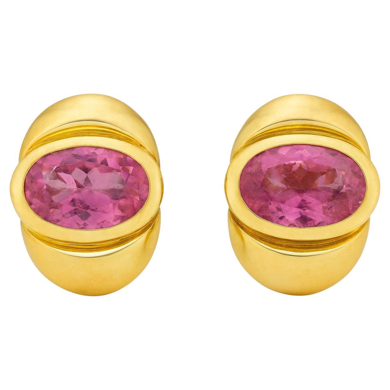 M Bulgari Orecchini ovali in oro con tormalina rosa da 12 carati