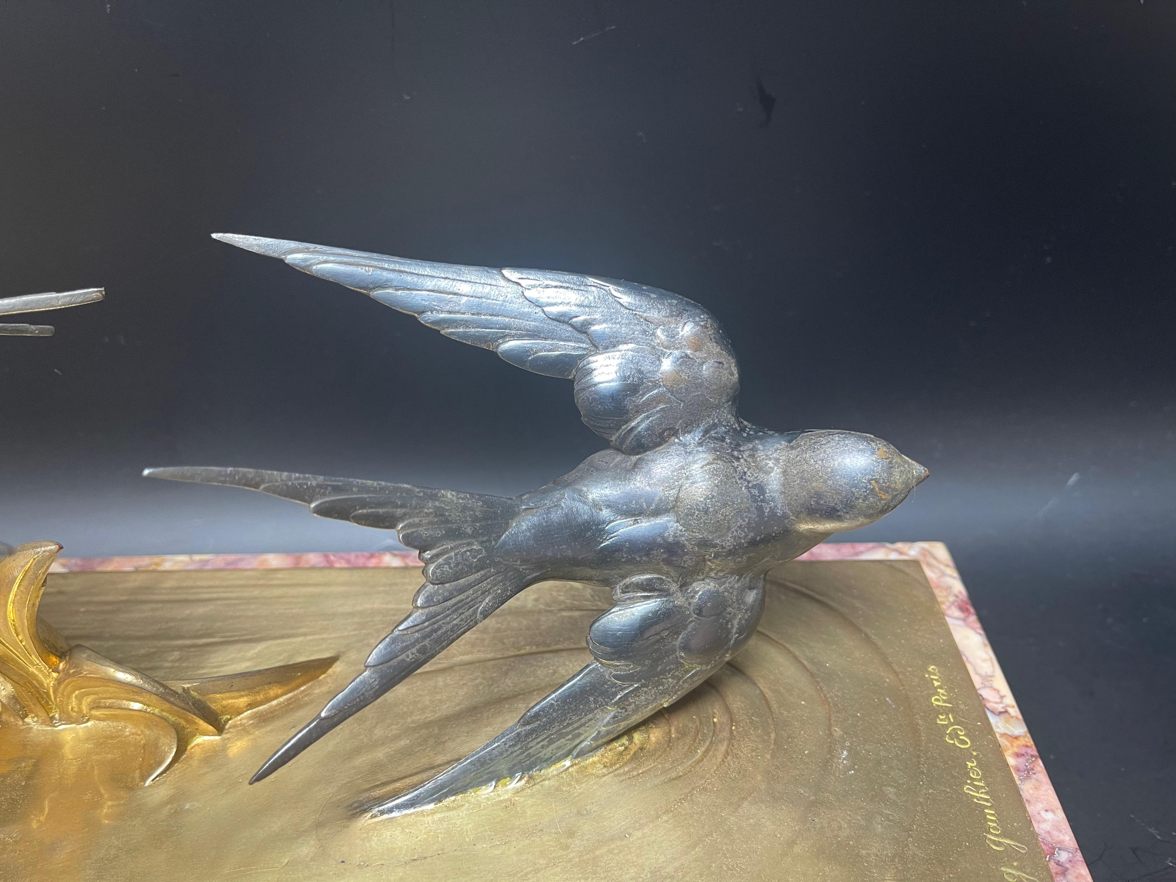M Buzelin Bronze Art Deco Flight Of The Swallows For Sale 4