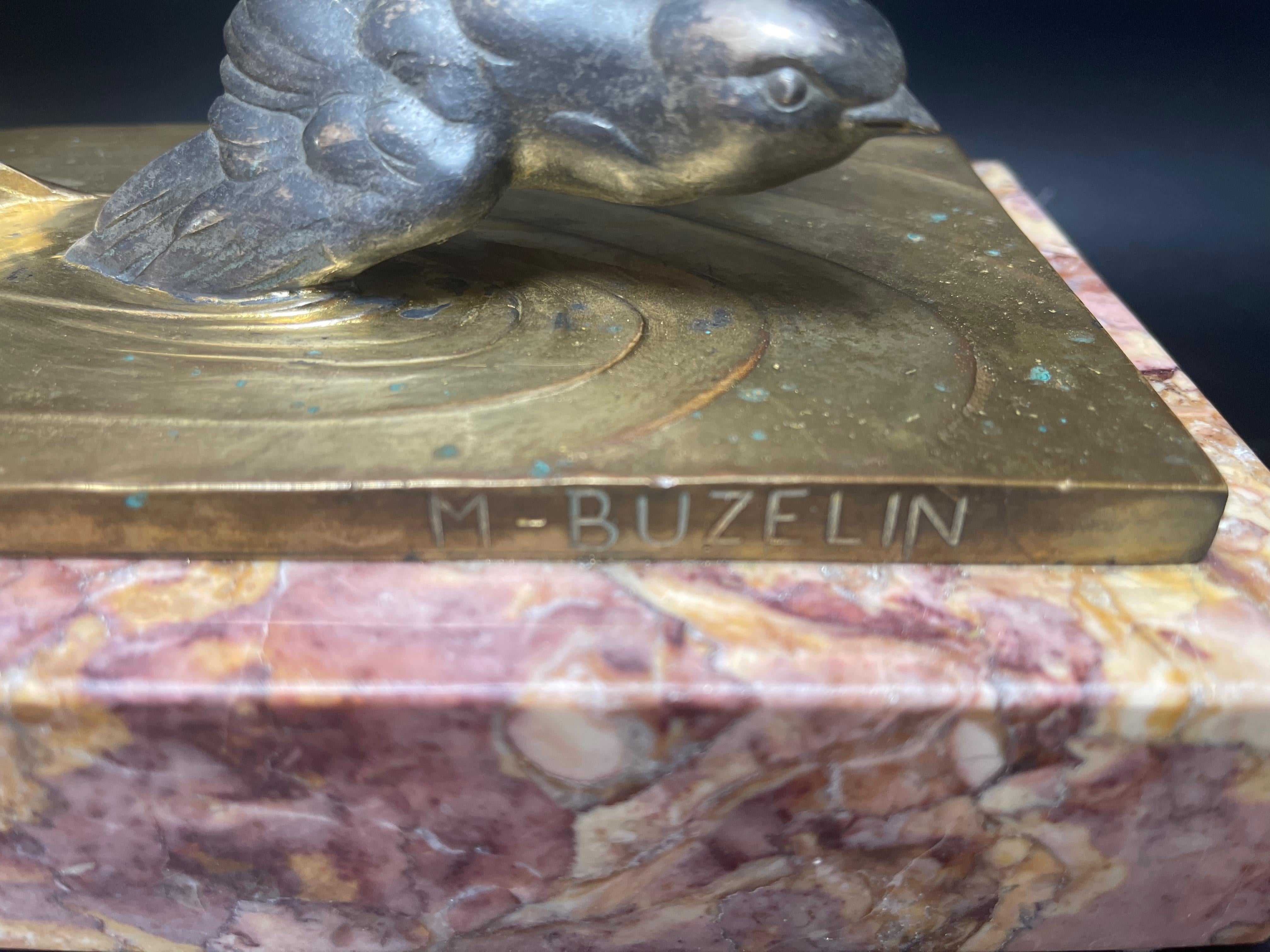 M Buzelin Bronze Art Deco Flight Of The Swallows In Excellent Condition For Sale In NANTES, FR