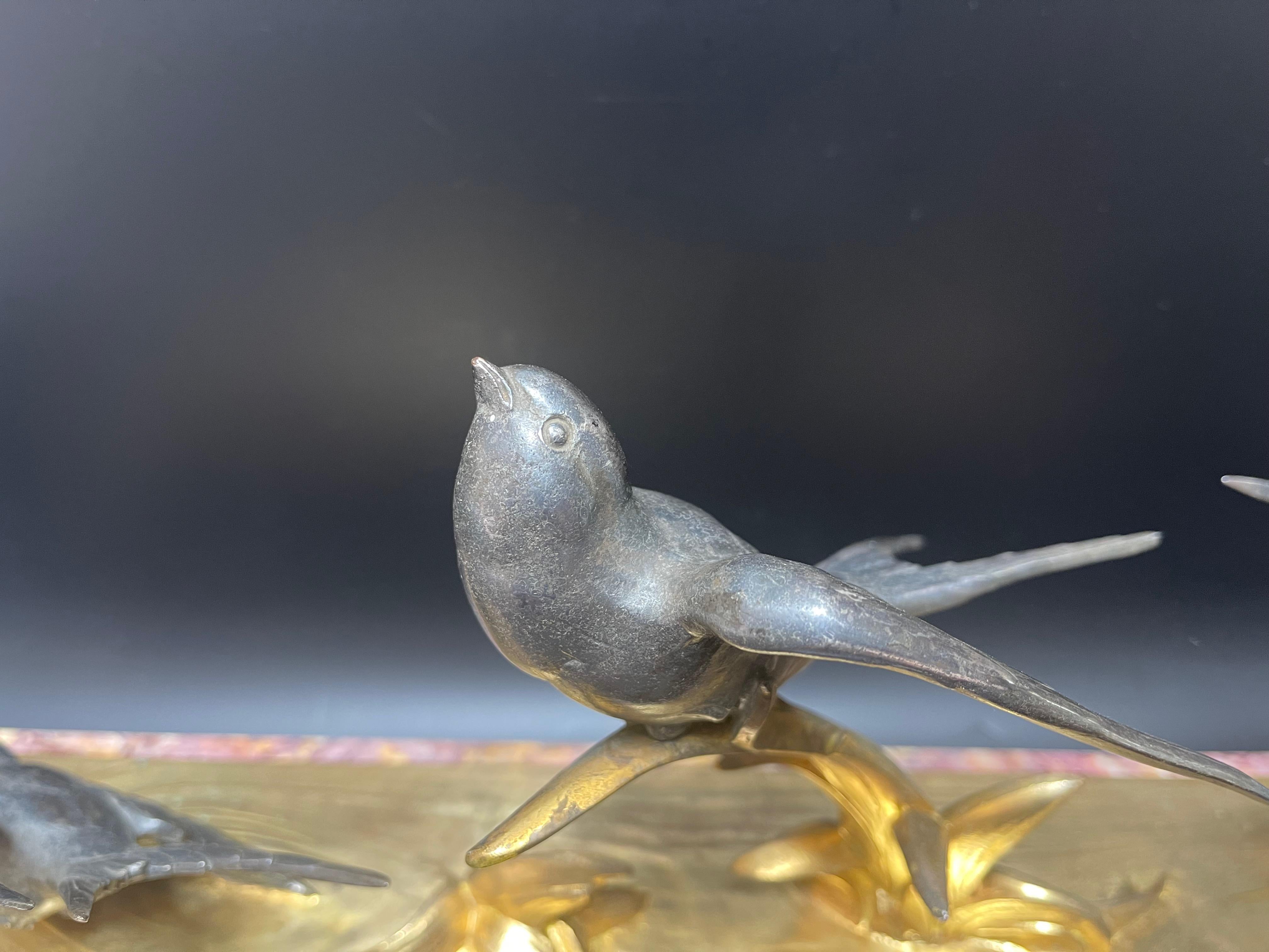 M Buzelin Bronze Art Deco Flight Of The Swallows For Sale 3