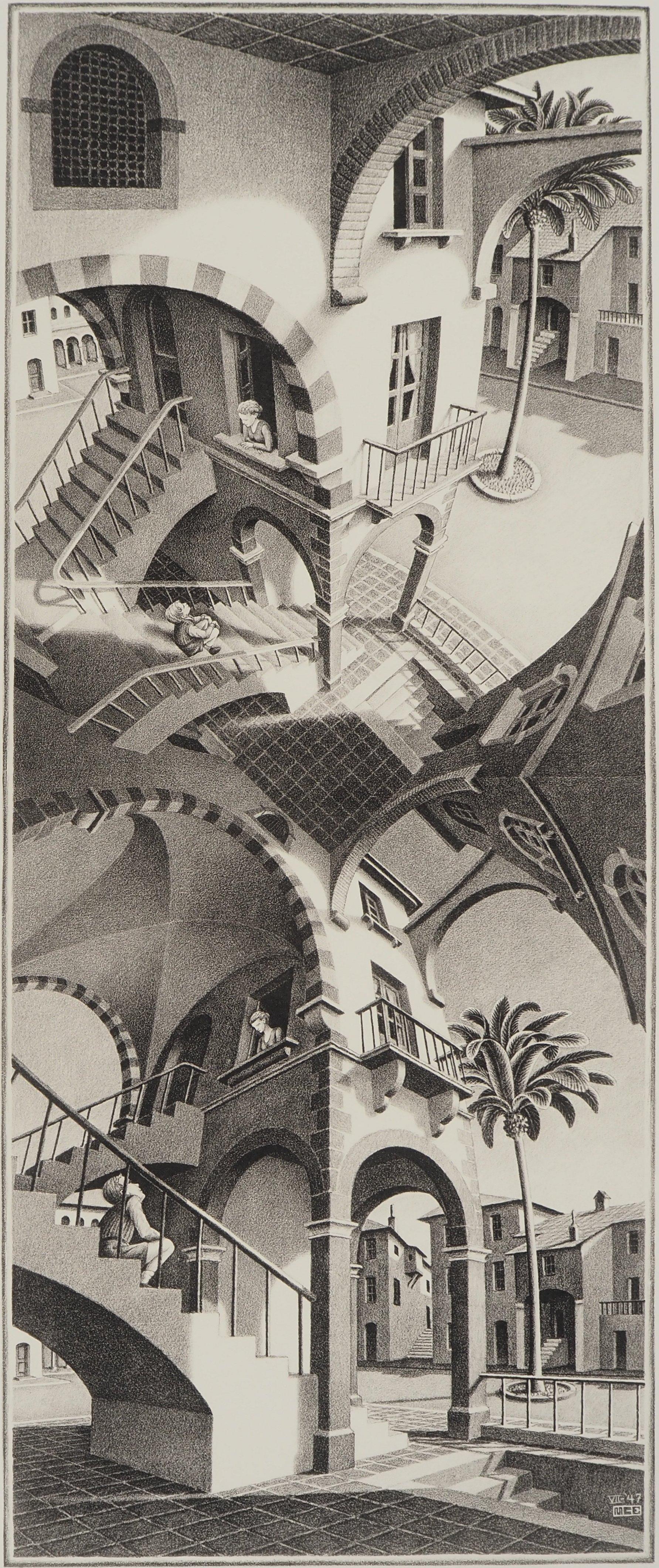 Ascendant and Descendant - Signed Facsimile, Ltd /450 - Print by M.C. Escher