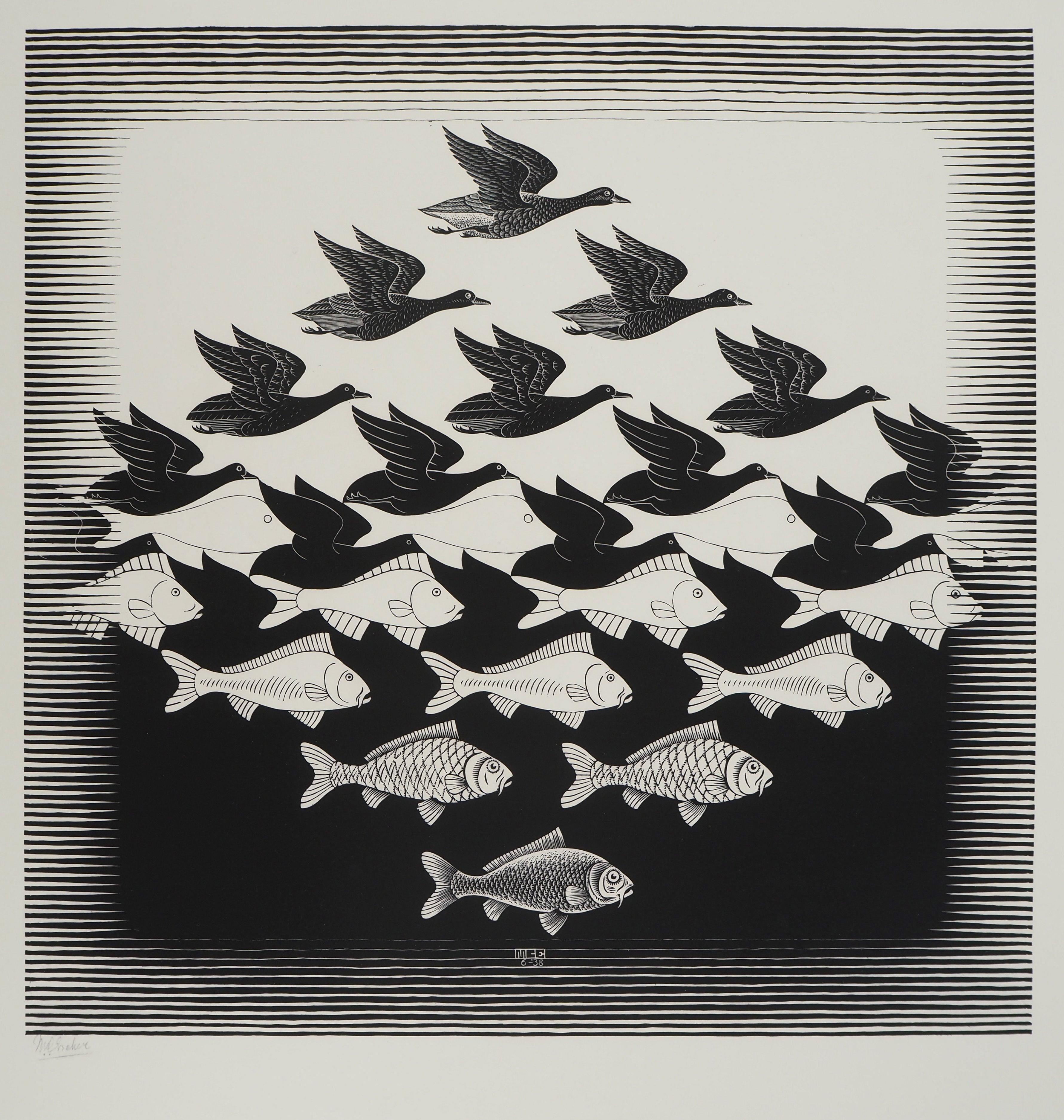 Between Sky and Water - Signed Facsimile, Ltd /450 - Print by M.C. Escher