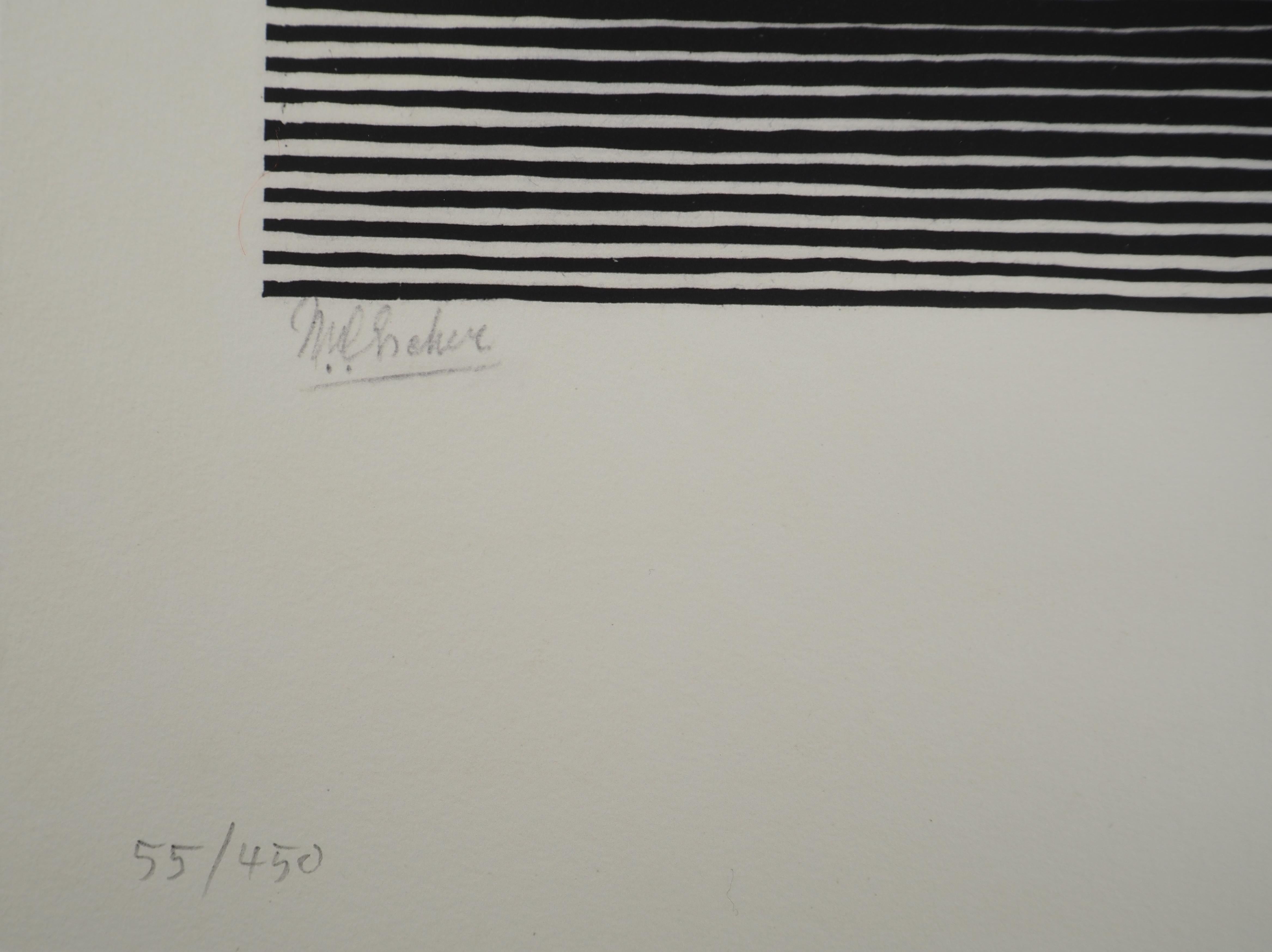 Between Sky and Water - Signed Facsimile, Ltd /450 - Gray Landscape Print by M.C. Escher