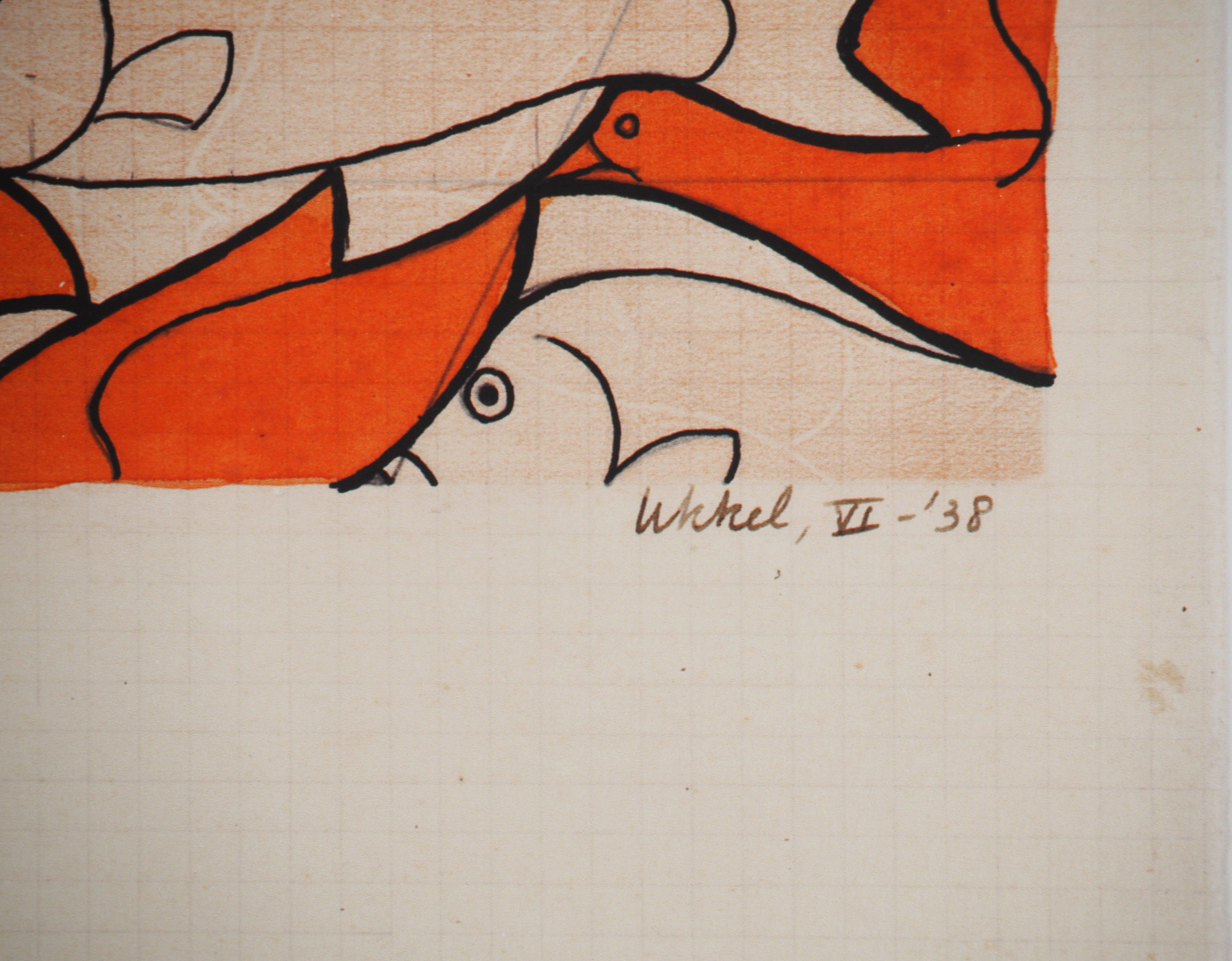 M.C. ESCHER (1898-1972)
Birds and Fishes, 2008

Facsimile after the original woodcut from 1943
Unsigned
Numbered / 450 copies (the number you can see can be different)
On vellum 45 x 34 cm
Published by M.C. Escher Foundation

Authenticated by the