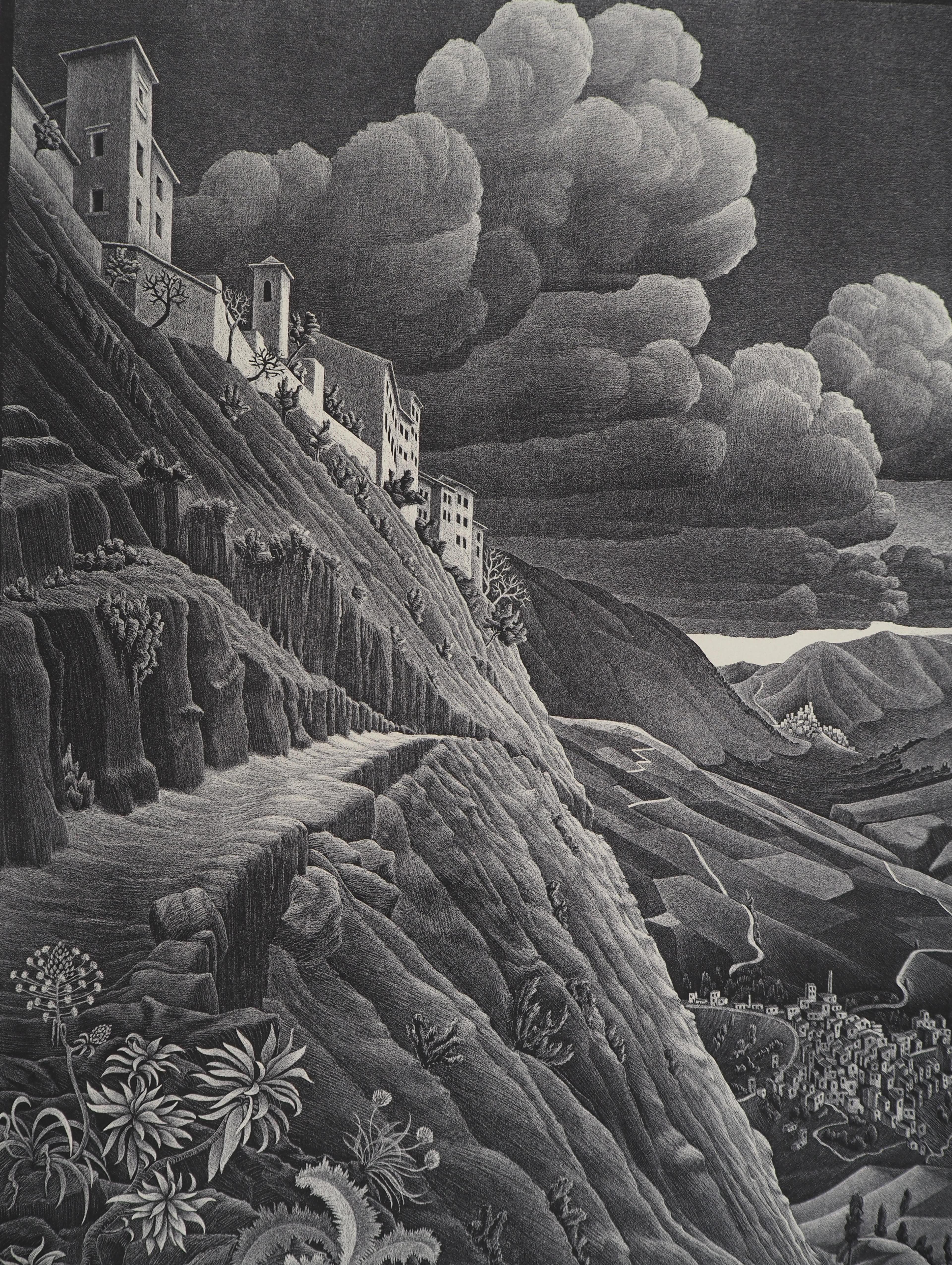 LANDSCAPE - Castrovalva - Signed Facsimile, Ltd /450 - Modern Print by M.C. Escher