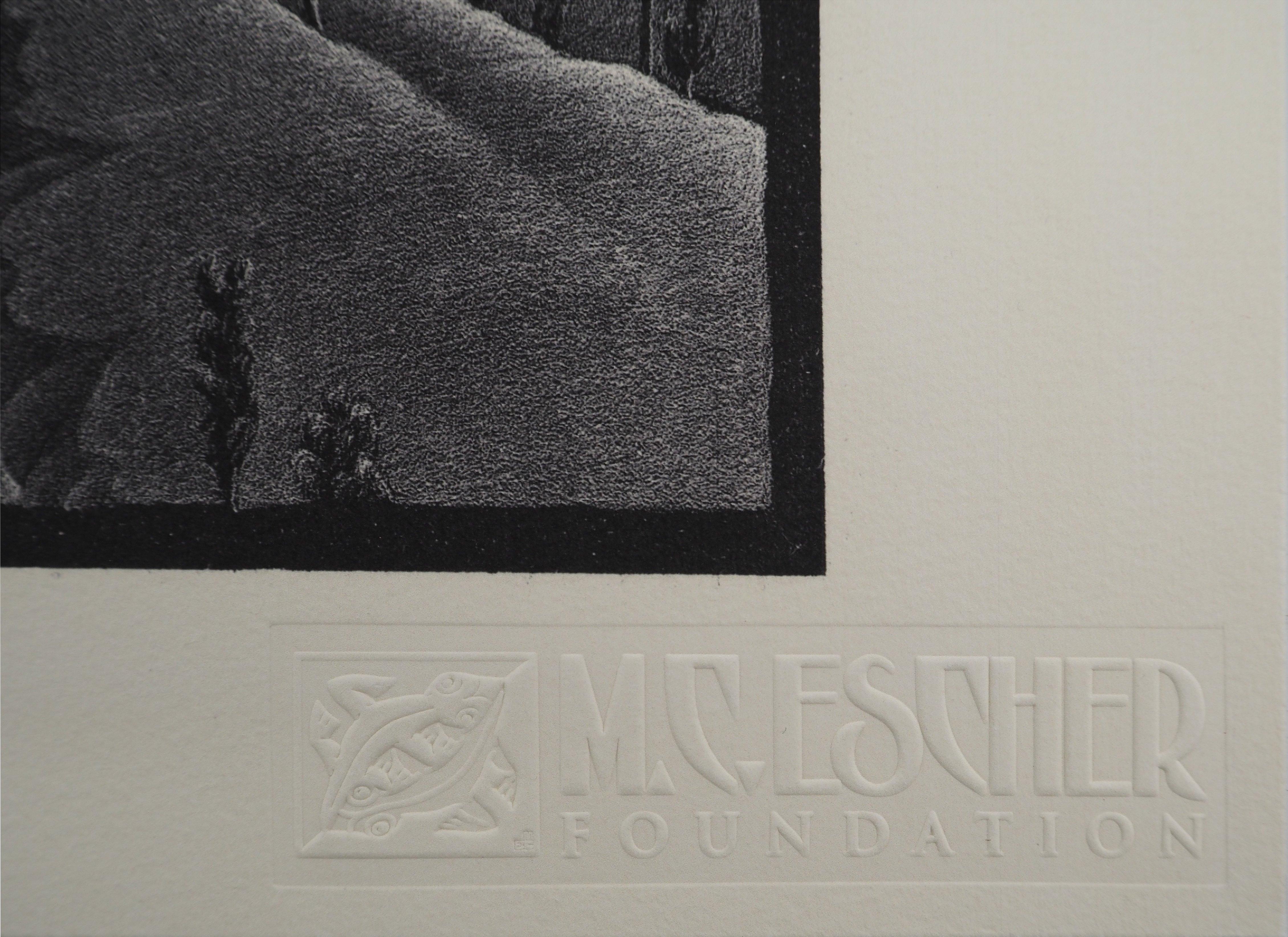 LANDSCAPE - Castrovalva - Signed Facsimile, Ltd /450 - Black Landscape Print by M.C. Escher