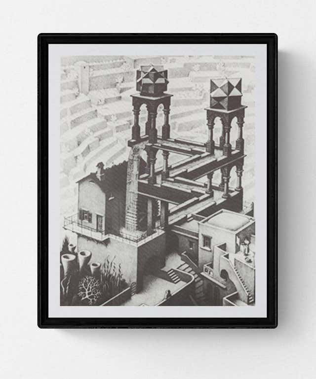Belvedere Lithograph By M C Escher Offset Print Framed 1988 For belvedere-lithograph-by-m-c-escher-offset-print-framed-1988-for