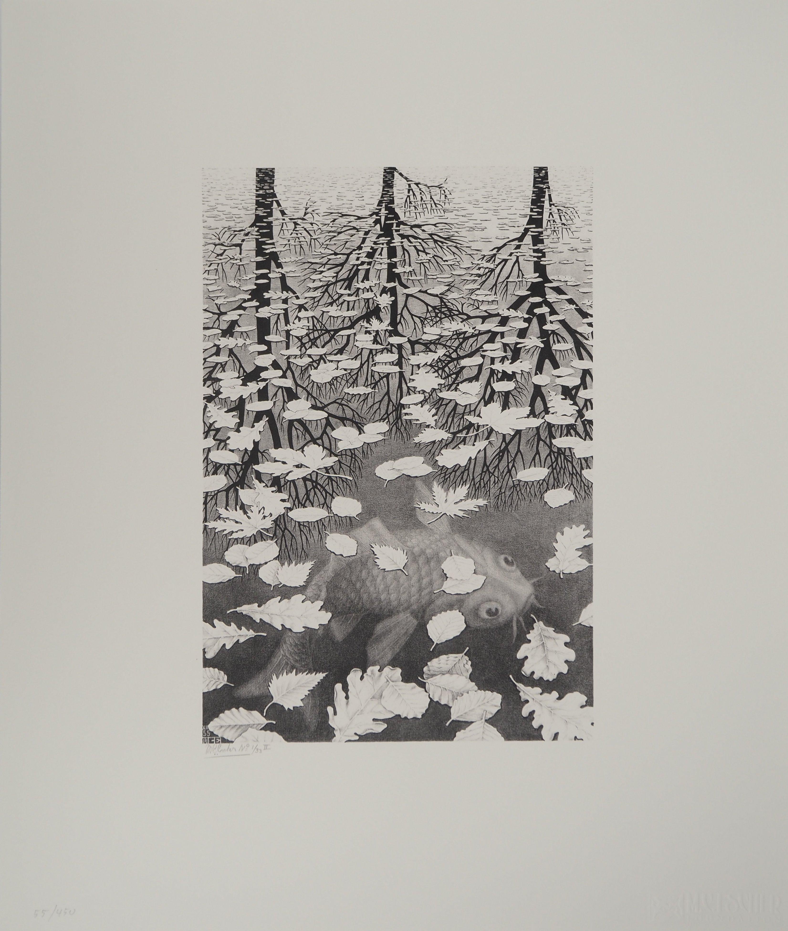 M.C. Escher Landscape Print - NATURE - Autumn and Carp - Signed Facsimile, Ltd /450
