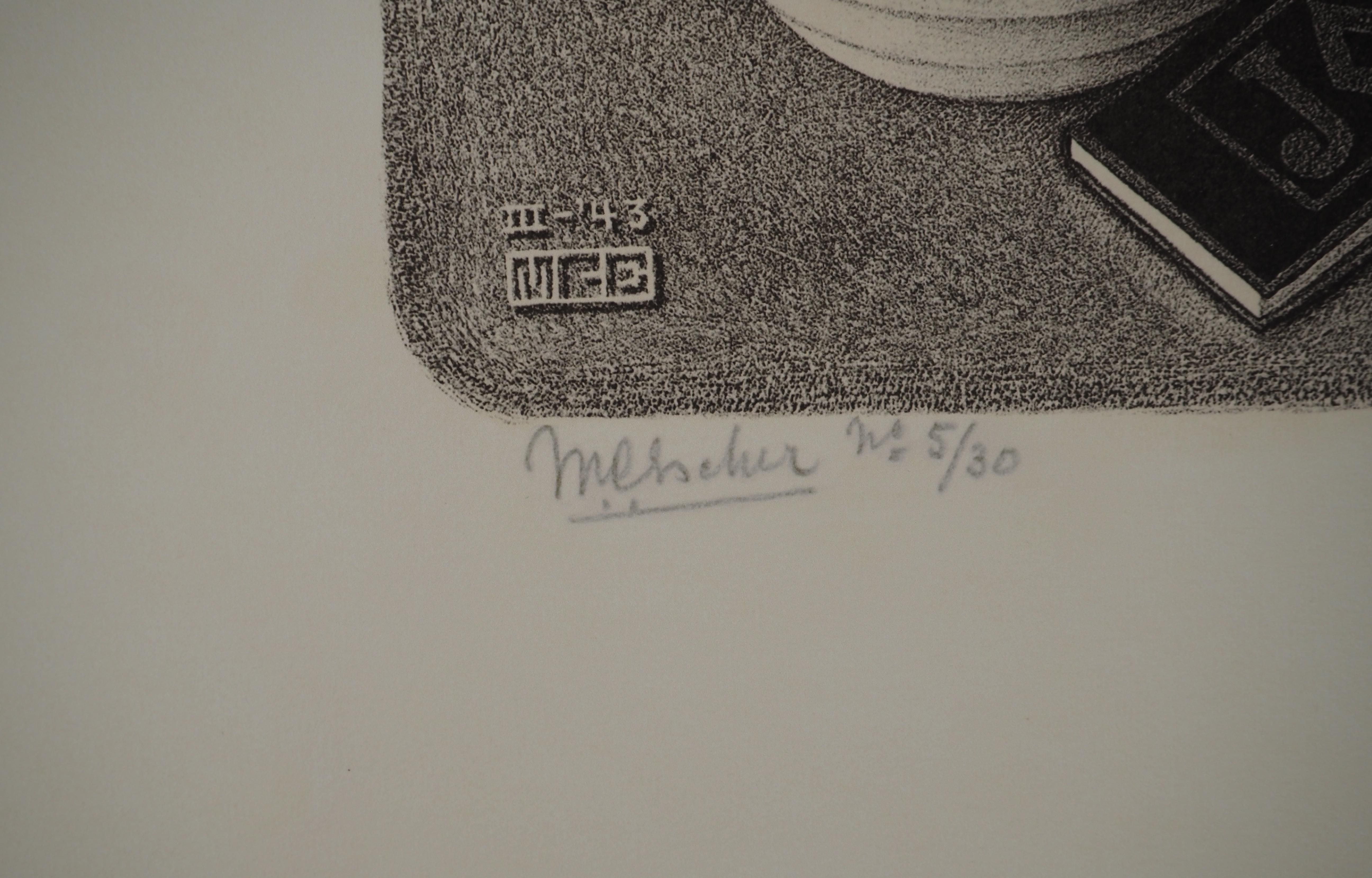 STILL LIFE - Reptiles - Signed Facsimile, Ltd /450 - Gray Landscape Print by M.C. Escher