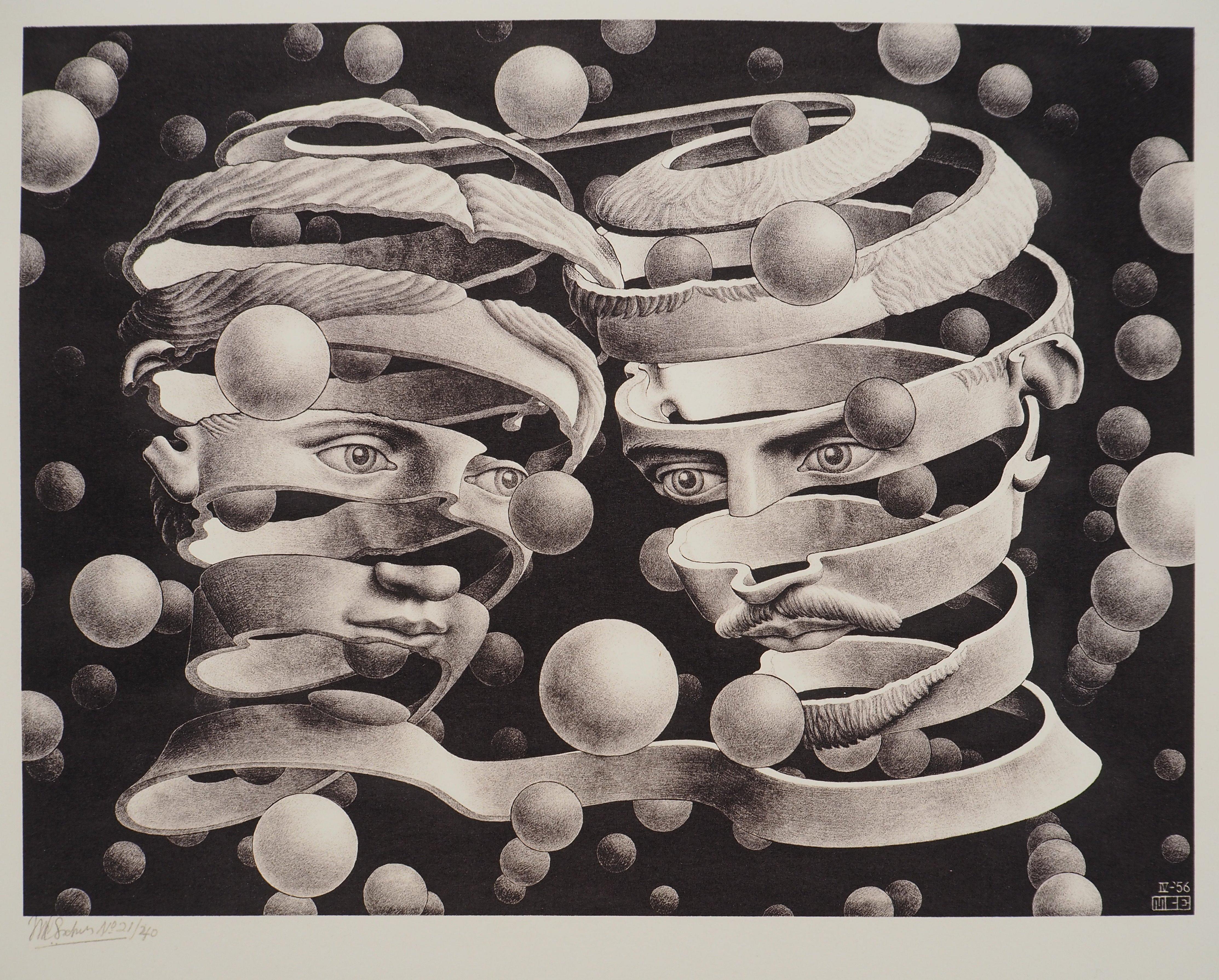 Surrealist Lovers - Signed Facsimile, Ltd /450 - Modern Print by M.C. Escher