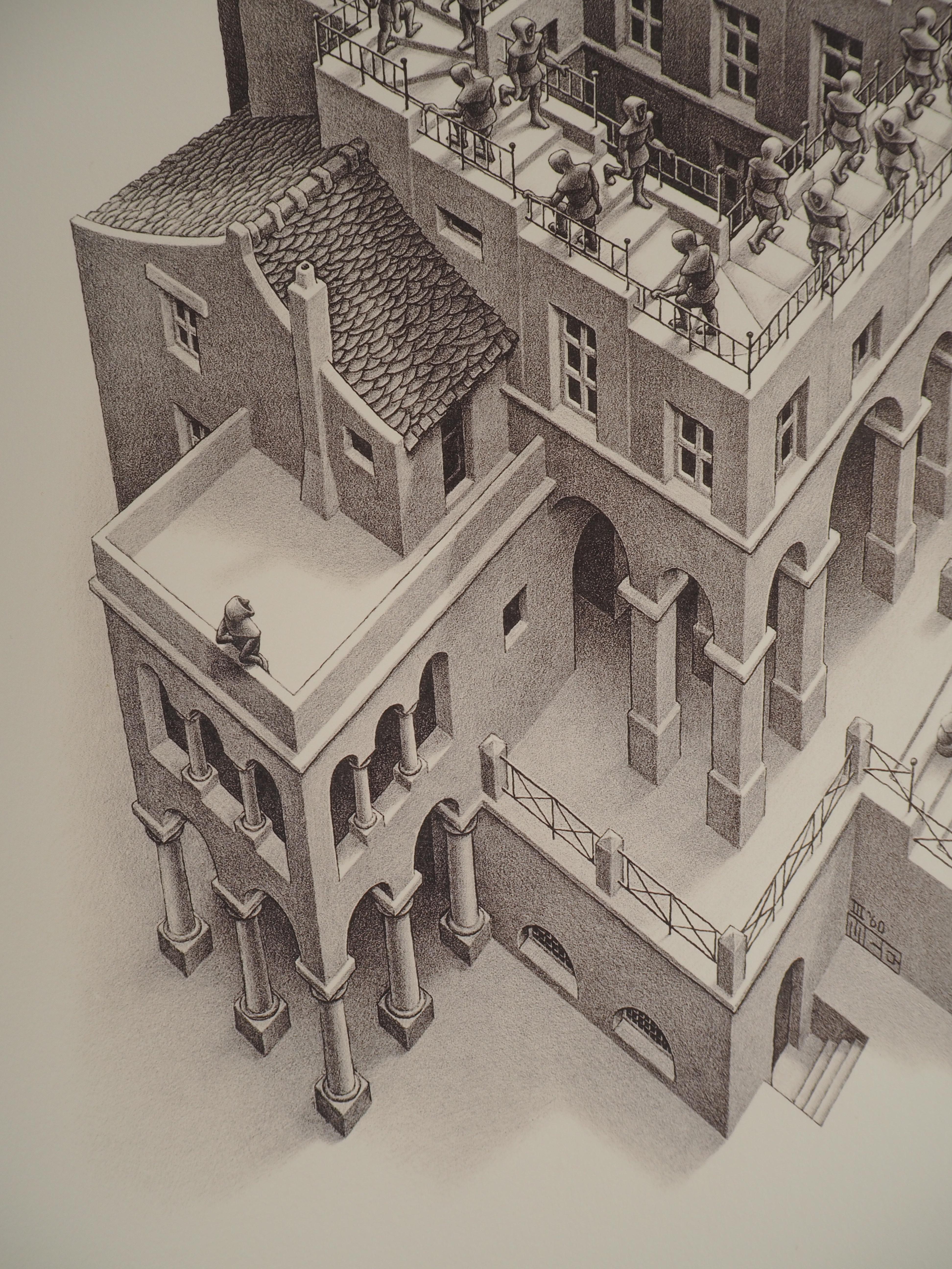 The Impossible Castle - Signed Facsimile, Ltd /450 - Brown Landscape Print by M.C. Escher