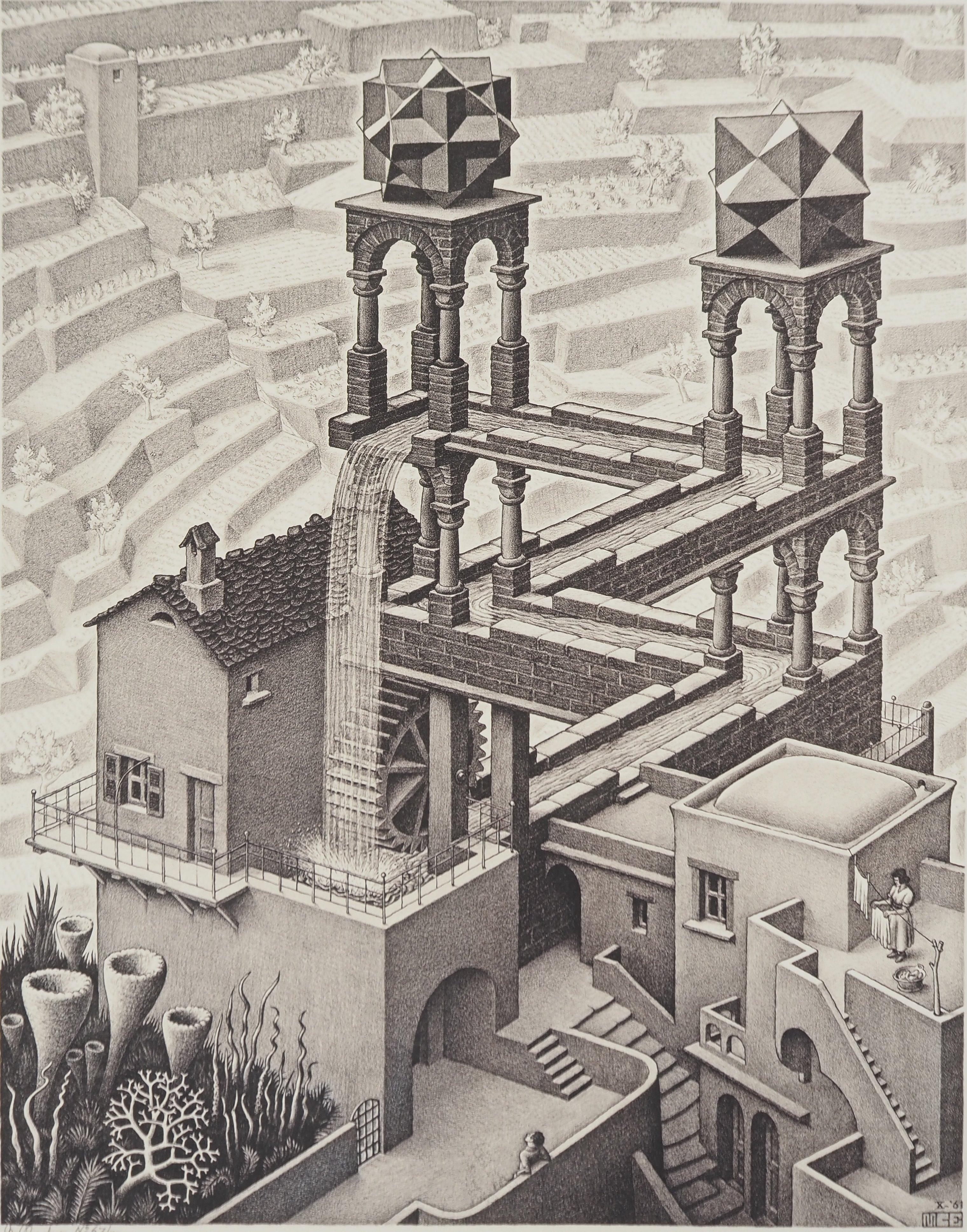 The Waterfall - Signed Facsimile, Ltd /450 - Print by M.C. Escher