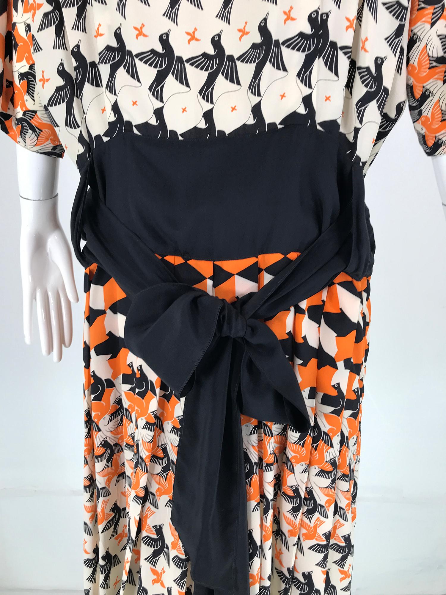 M C Escher Tessellated Print Silk Dress by Loretta Di Lorenzo Italy 1980s For Sale 3