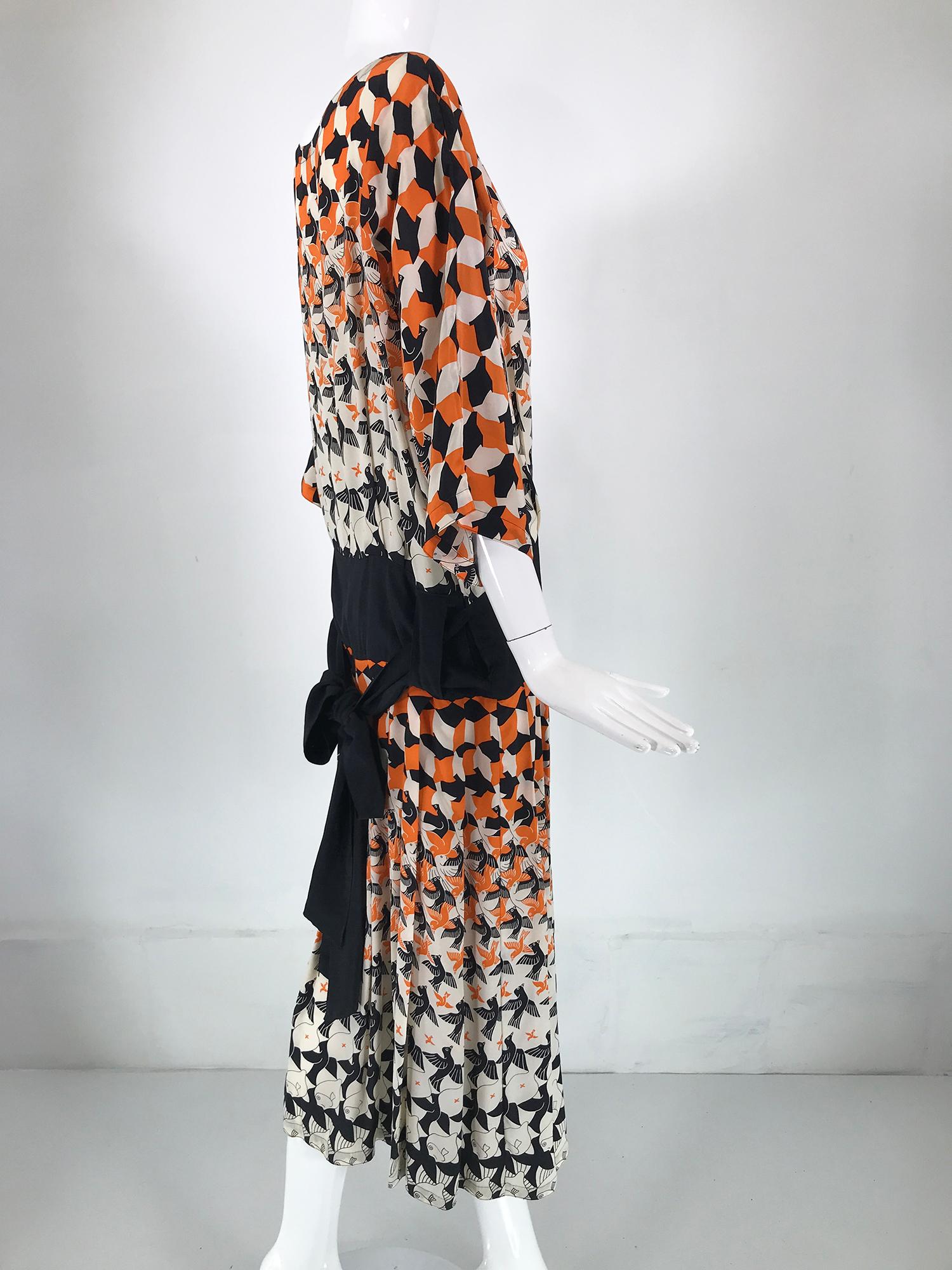 M C Escher Tessellated Print Silk Dress by Loretta Di Lorenzo Italy 1980s For Sale 5