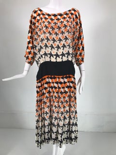 M C Escher Tessellated Print Silk Dress by Loretta Di Lorenzo Italy 1980s