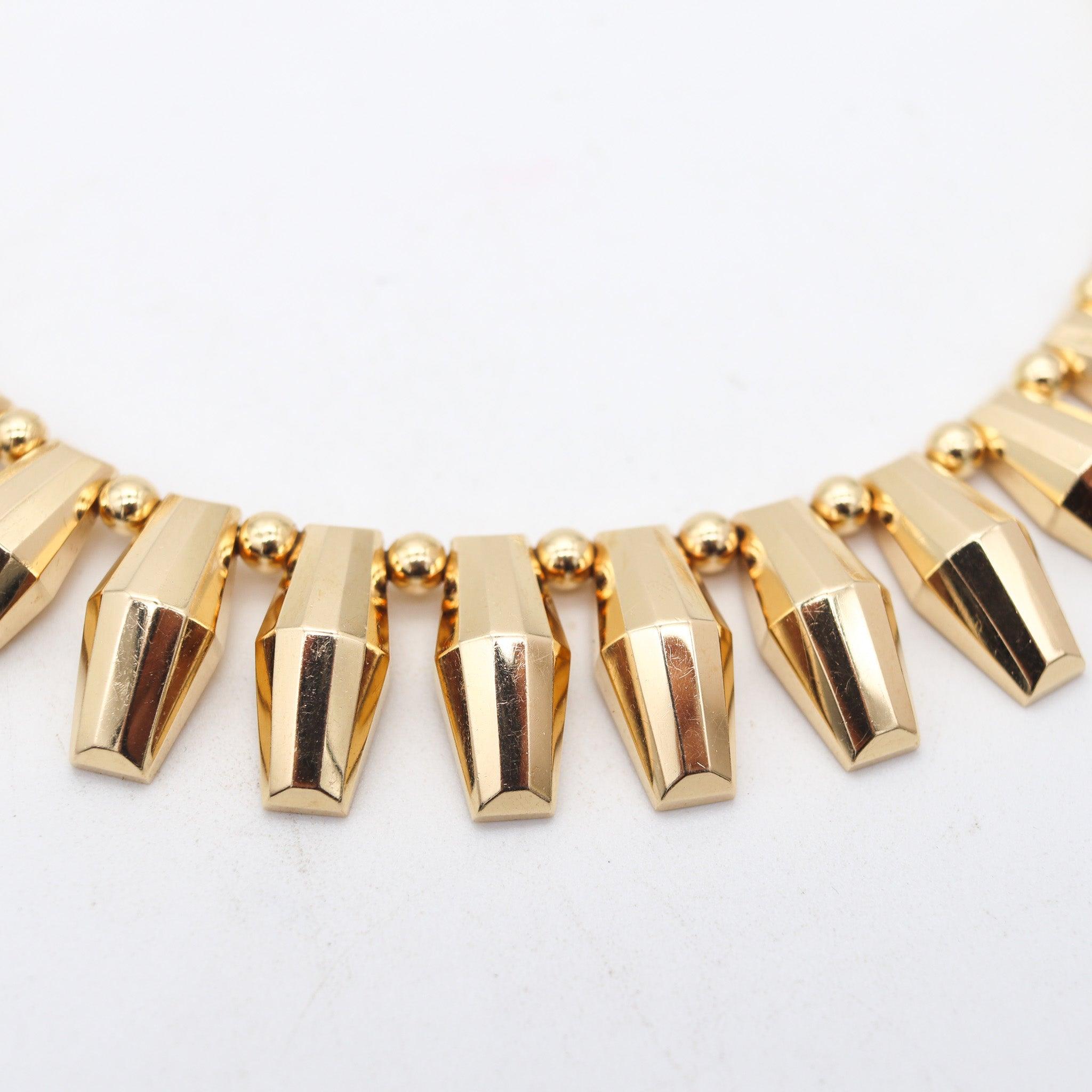 M. C. MOSsalONE, choker moderniste à franges facettées en or jaune massif 14 carats, 1950 Excellent état - En vente à Miami, FL