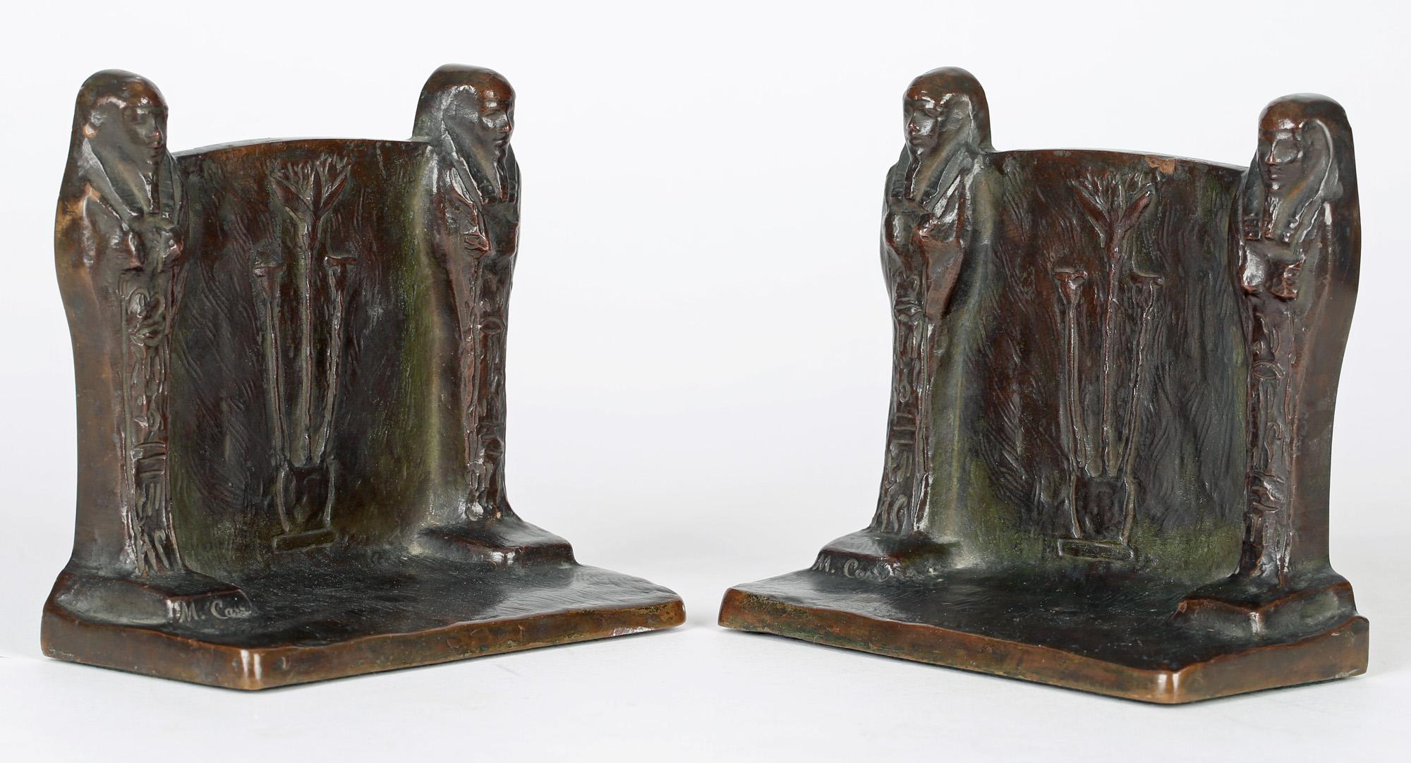 M Carr American Art Nouveau Pair Bronze Egyptian Revival Bookends For Sale 5
