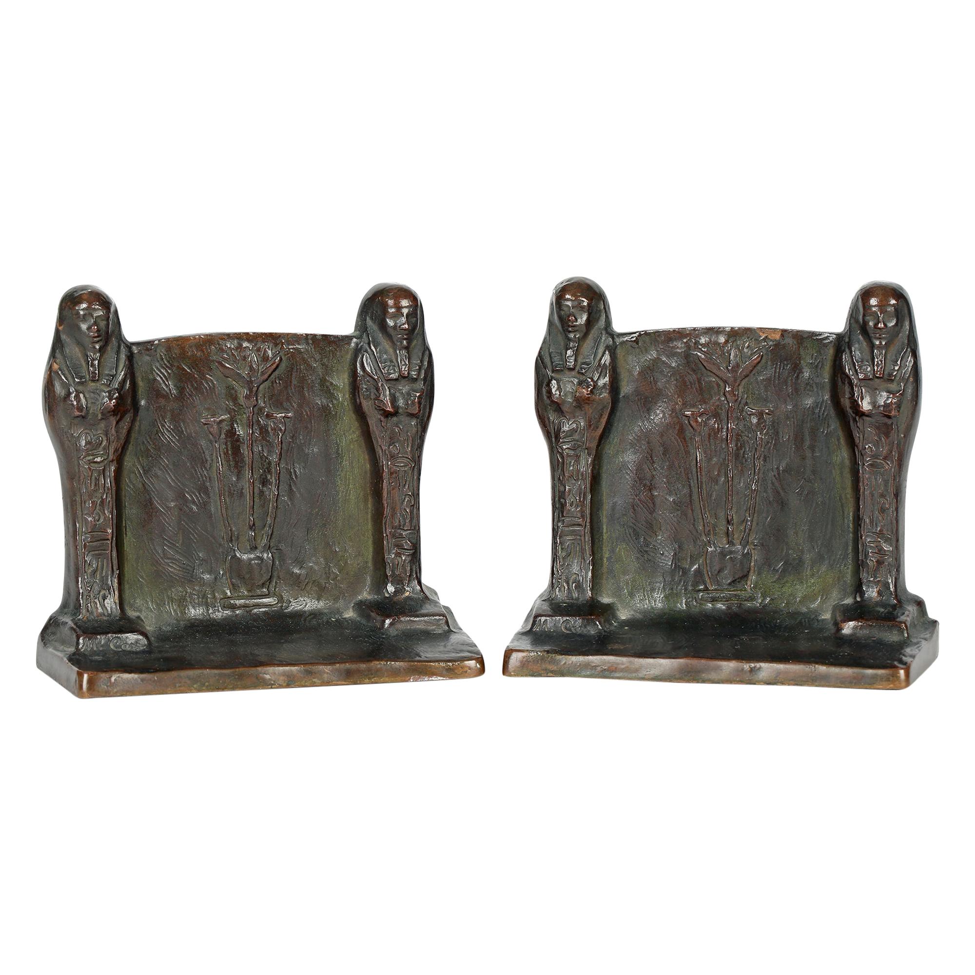 M Carr American Art Nouveau Pair Bronze Egyptian Revival Bookends