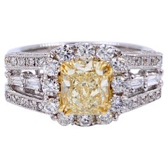M. Christoff Cushion Fancy Yellow 2.34 Carat Diamond Ring 18 Karat WG AIGL