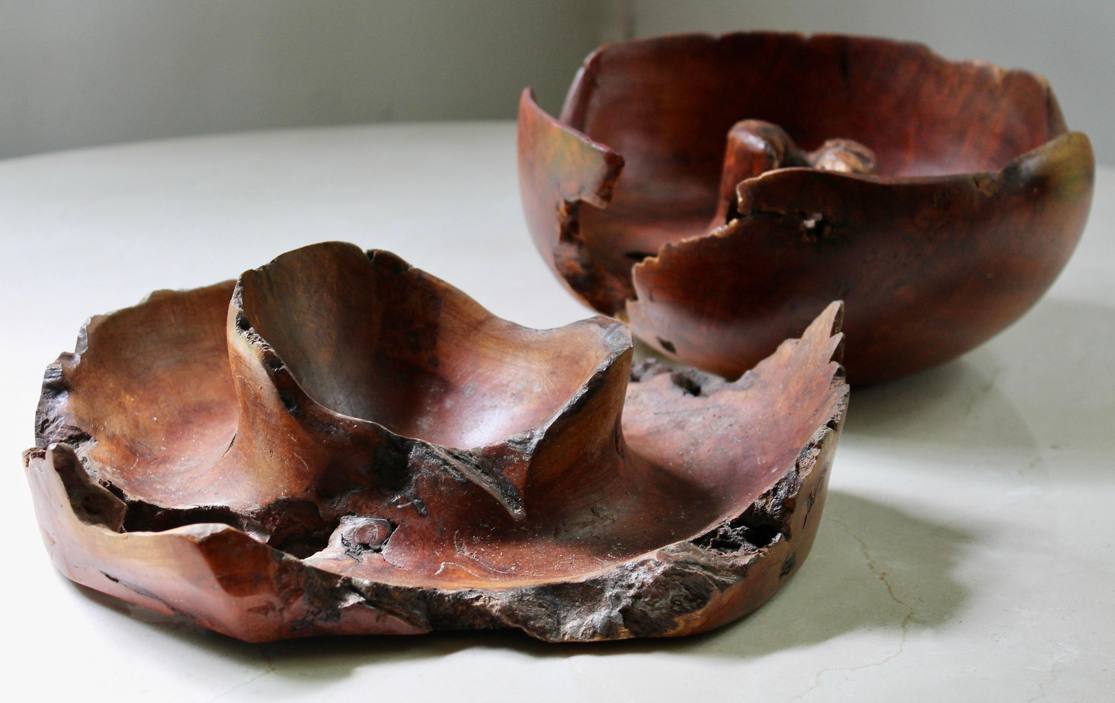 Two brutalist hand turned bowls. Each signed on bottom by hand 'MCohen Cherry Burl'
10