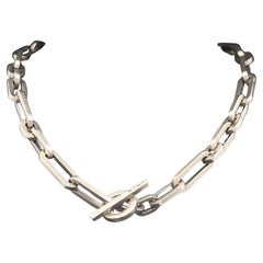 M. Cohen Sterling Silver Matte Finish Paper Clip Chain Necklace w/ Toggle Clasp