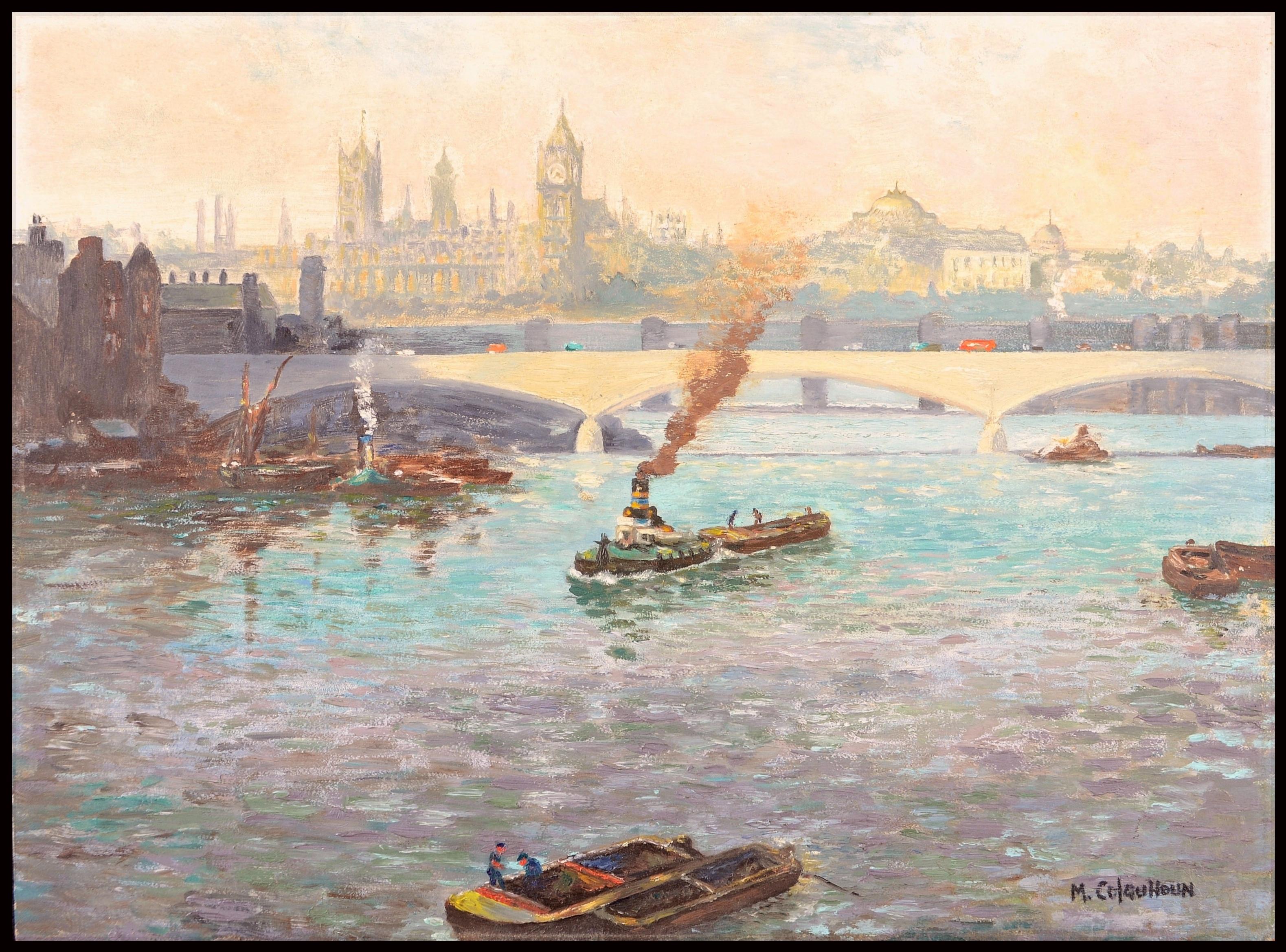 M. Colquhoun Landscape Painting - River Thames - Mid 20th Century London Landscape Impressionist Oil Painting