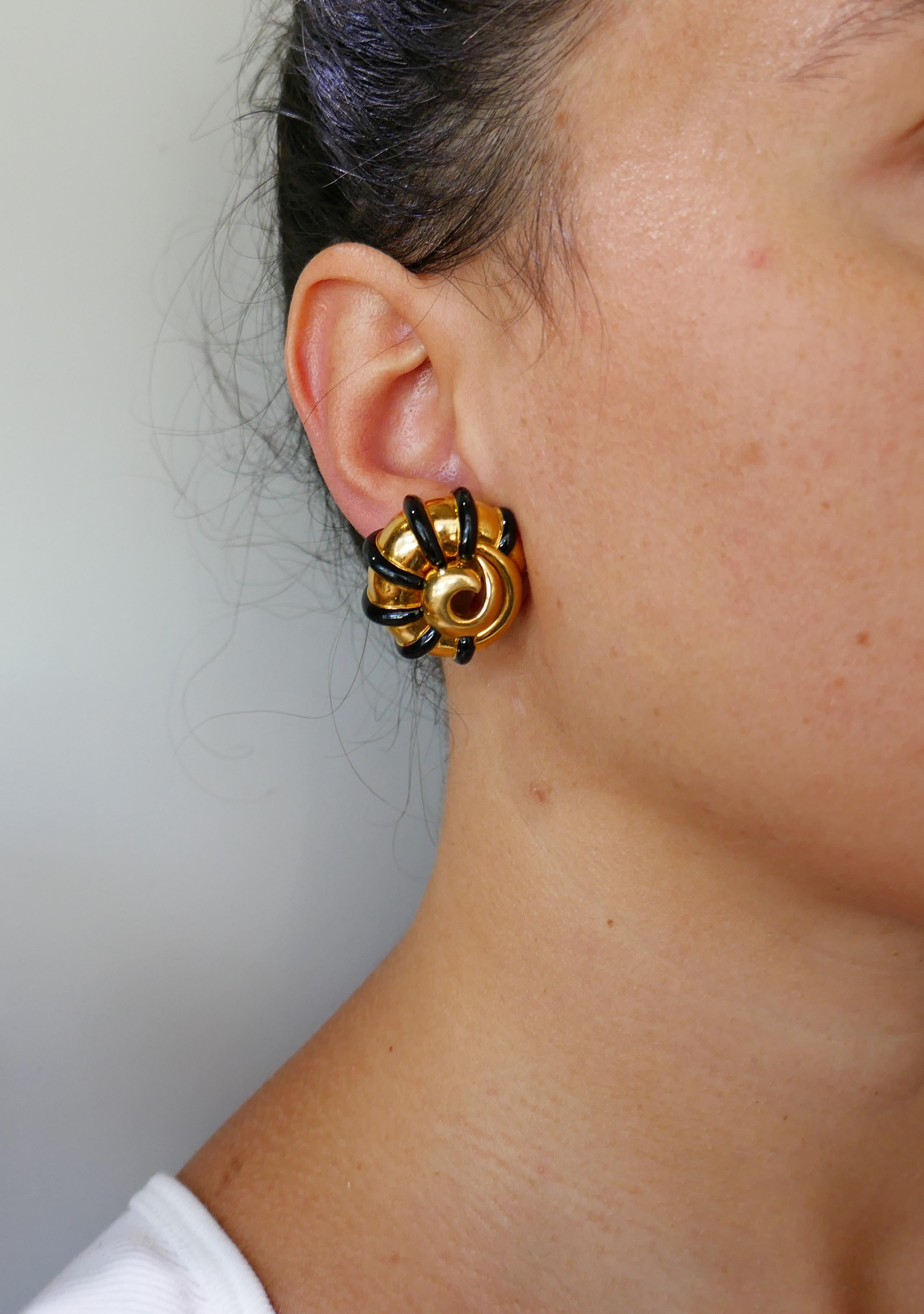 Women's M. Cooperman Enamel Yellow Gold Snail Earrings Clip-On