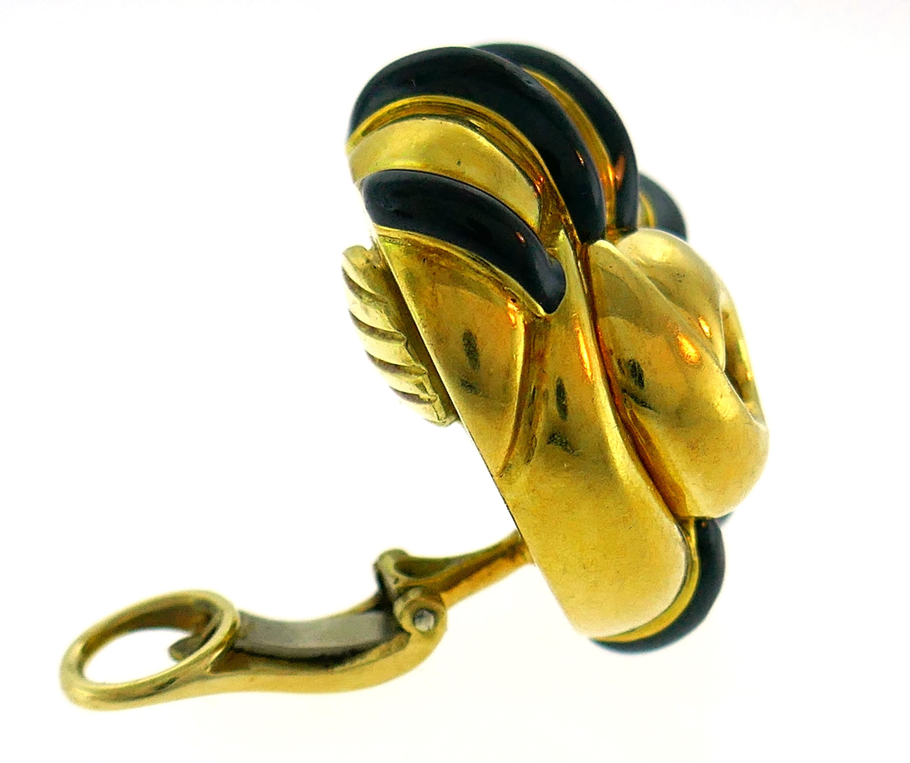 M. Cooperman Enamel Yellow Gold Snail Earrings Clip-On 1