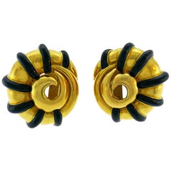 M. Cooperman Enamel Yellow Gold Snail Earrings Clip-On