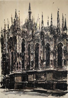 Il Duomo di Milano Painting, Oil on Canvas, Mid-20th Century