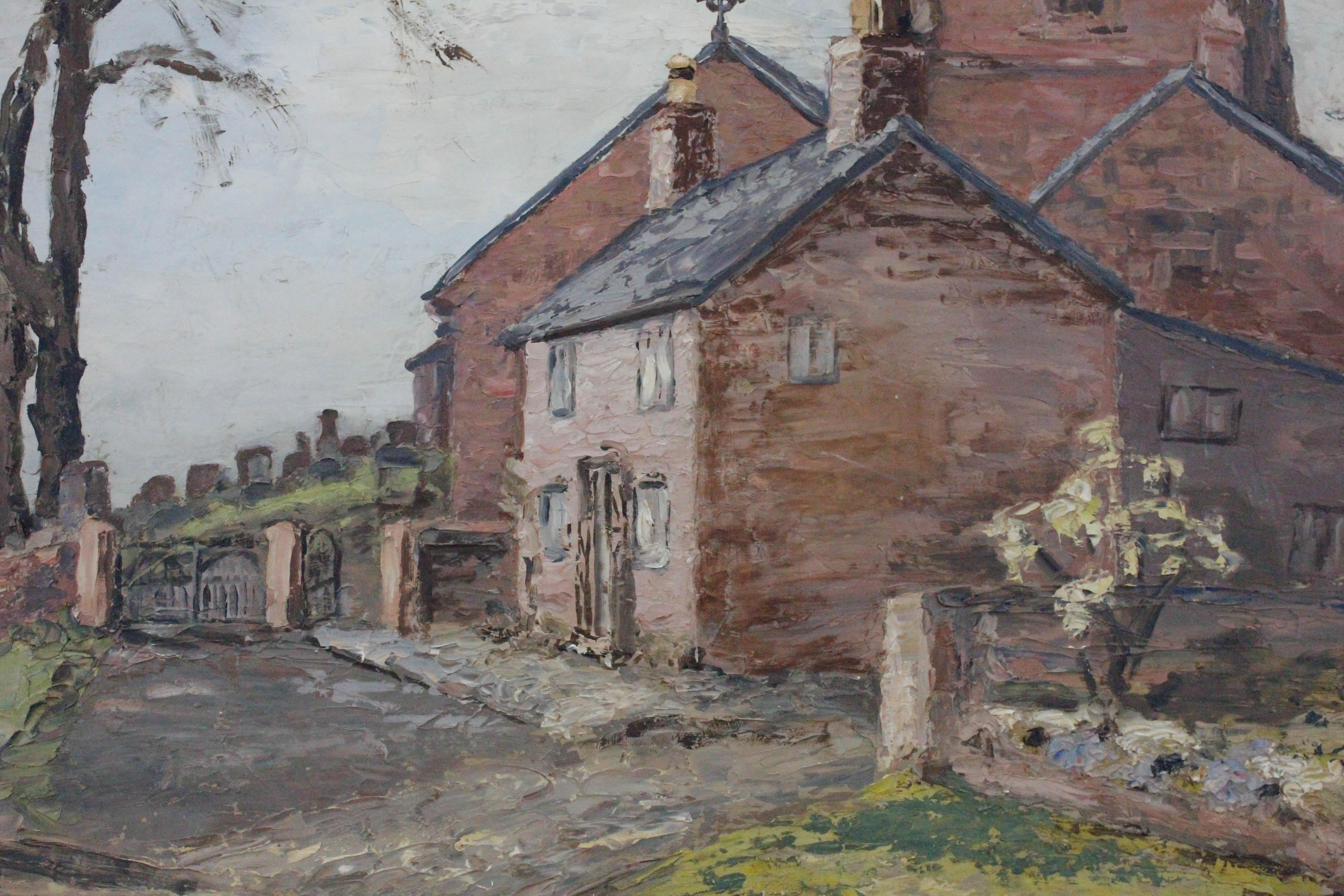 M. Davidson - 20th Century Oil, Village Church in Winter For Sale 1